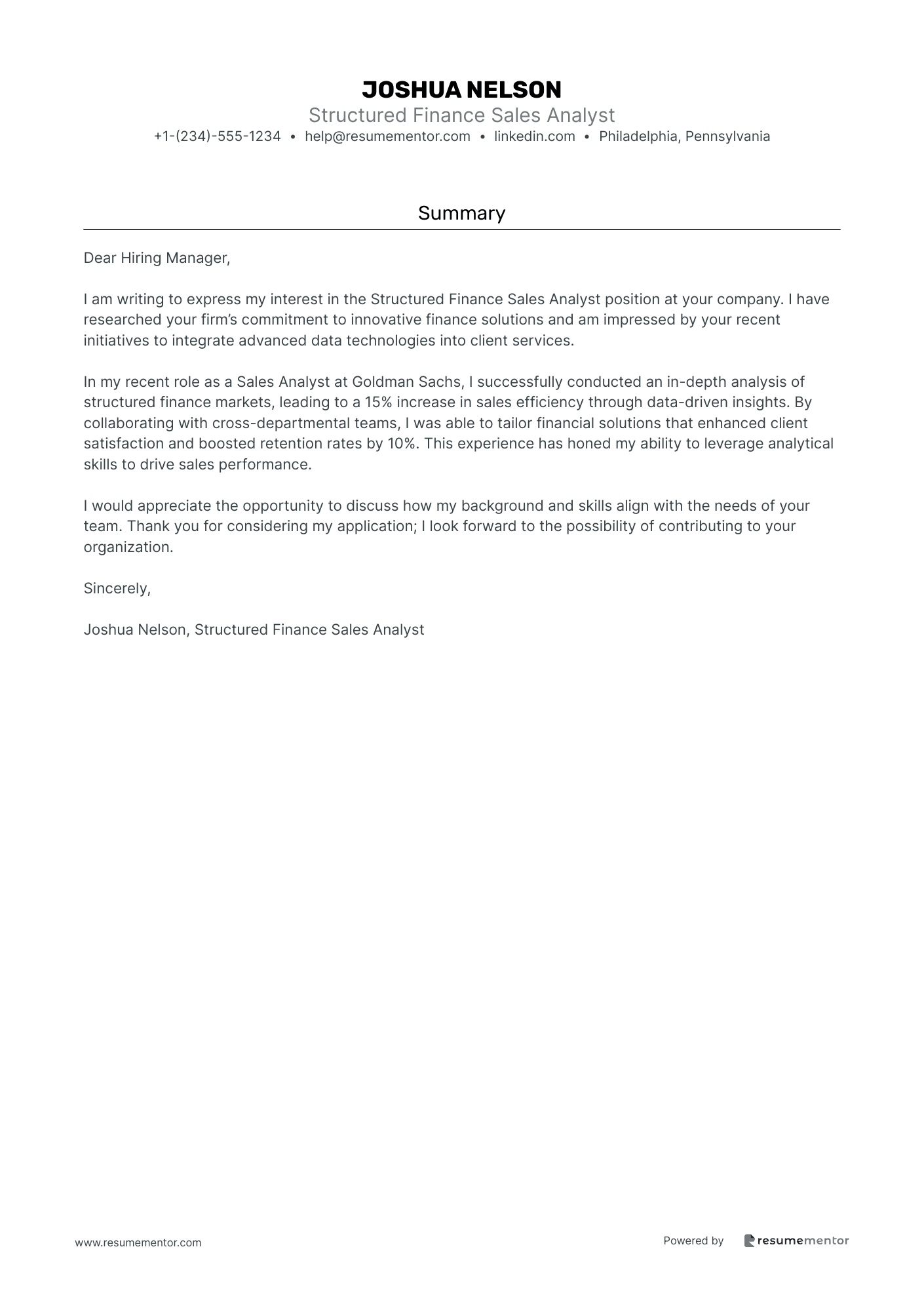 Structured Finance Sales Analyst