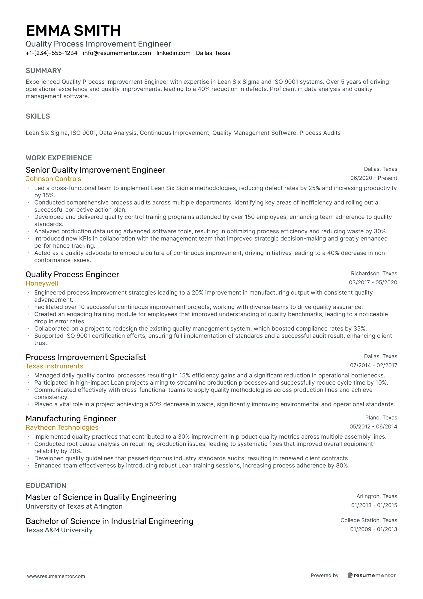 Quality Process Improvement Engineer