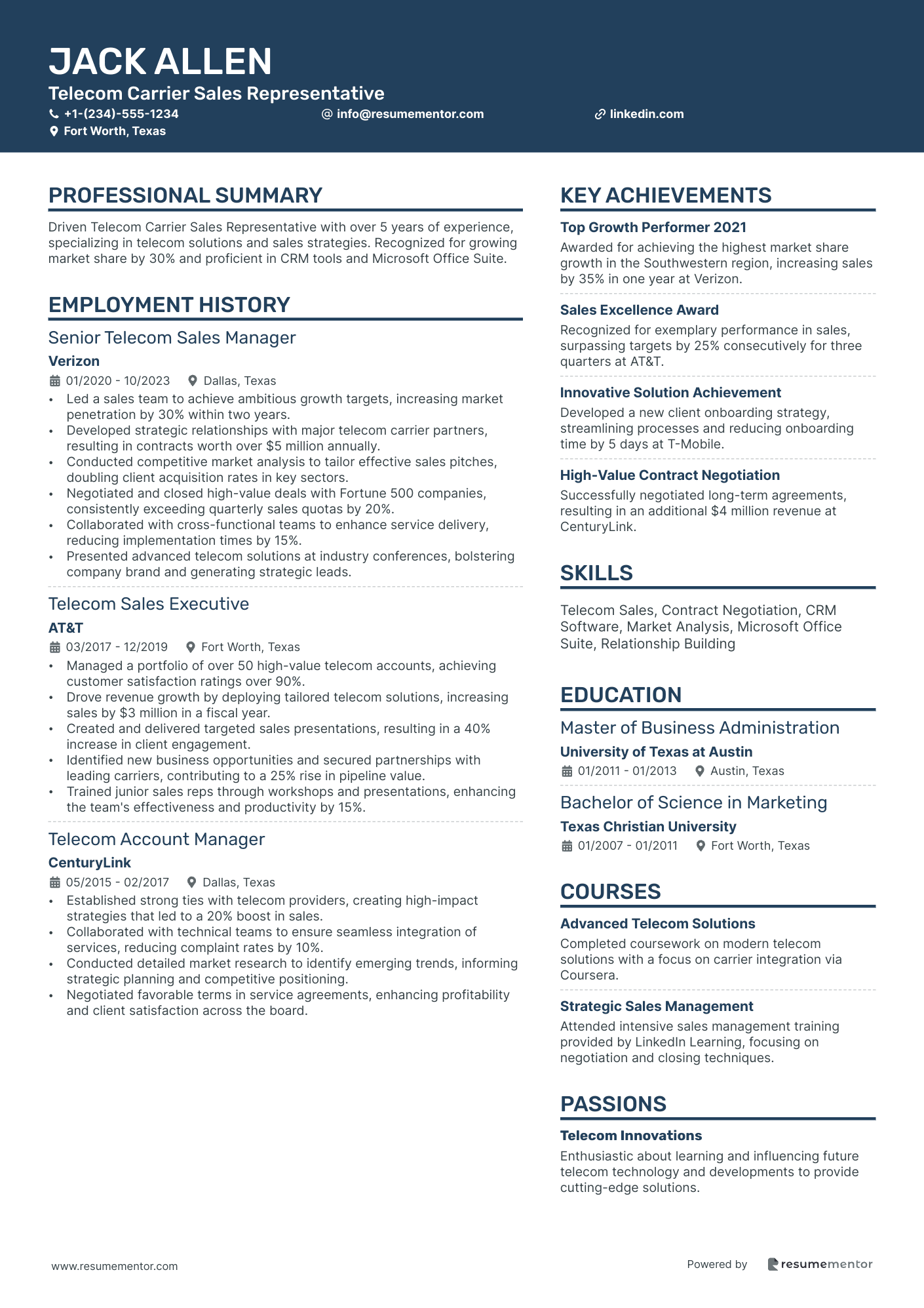Telecom Carrier Sales Representative