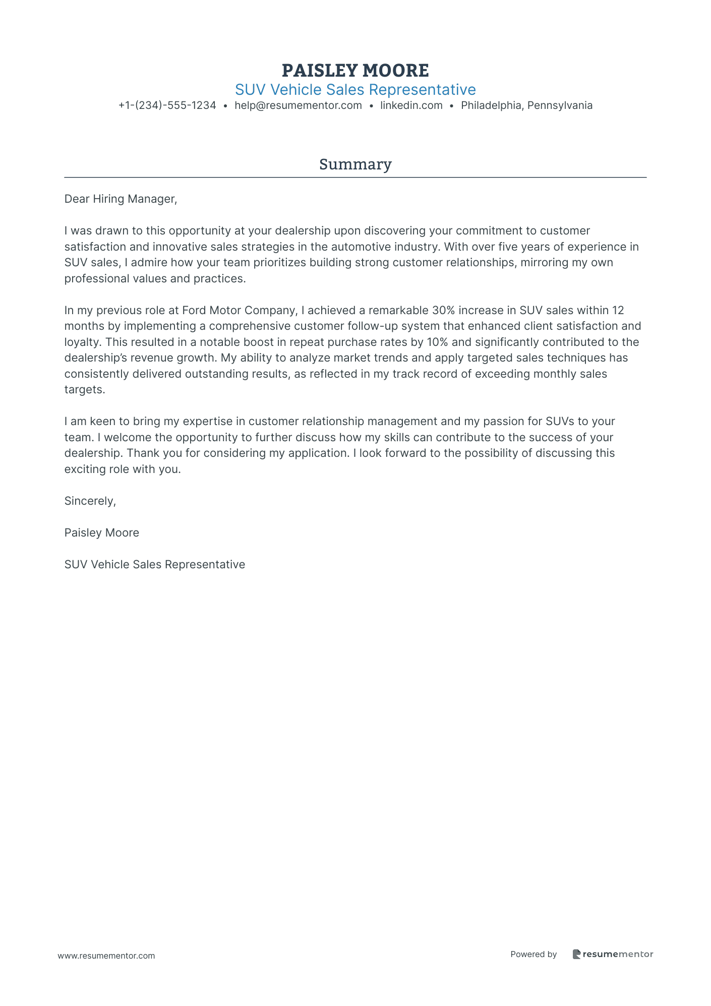 SUV Vehicle Sales Representative