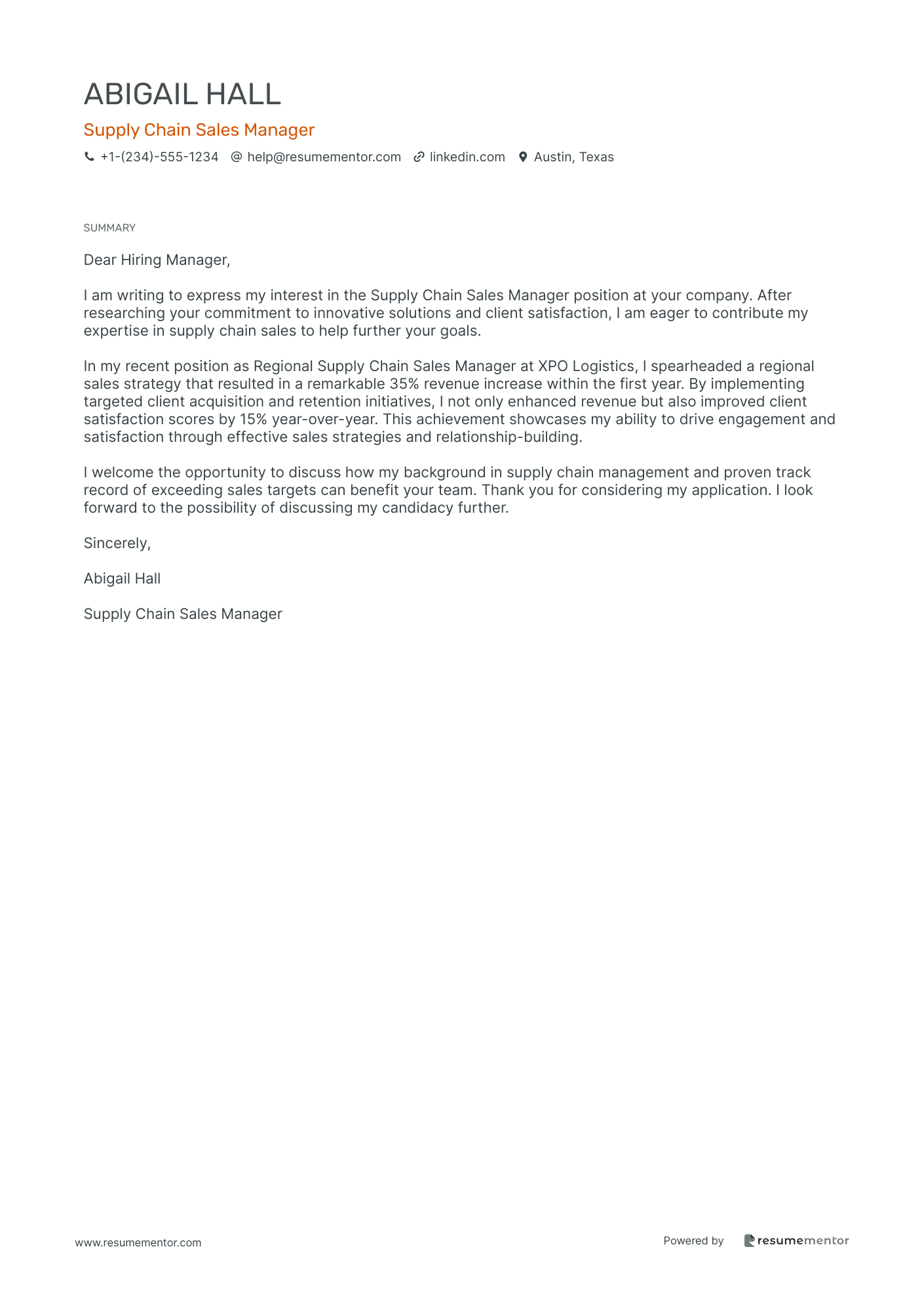 Supply Chain Sales Manager