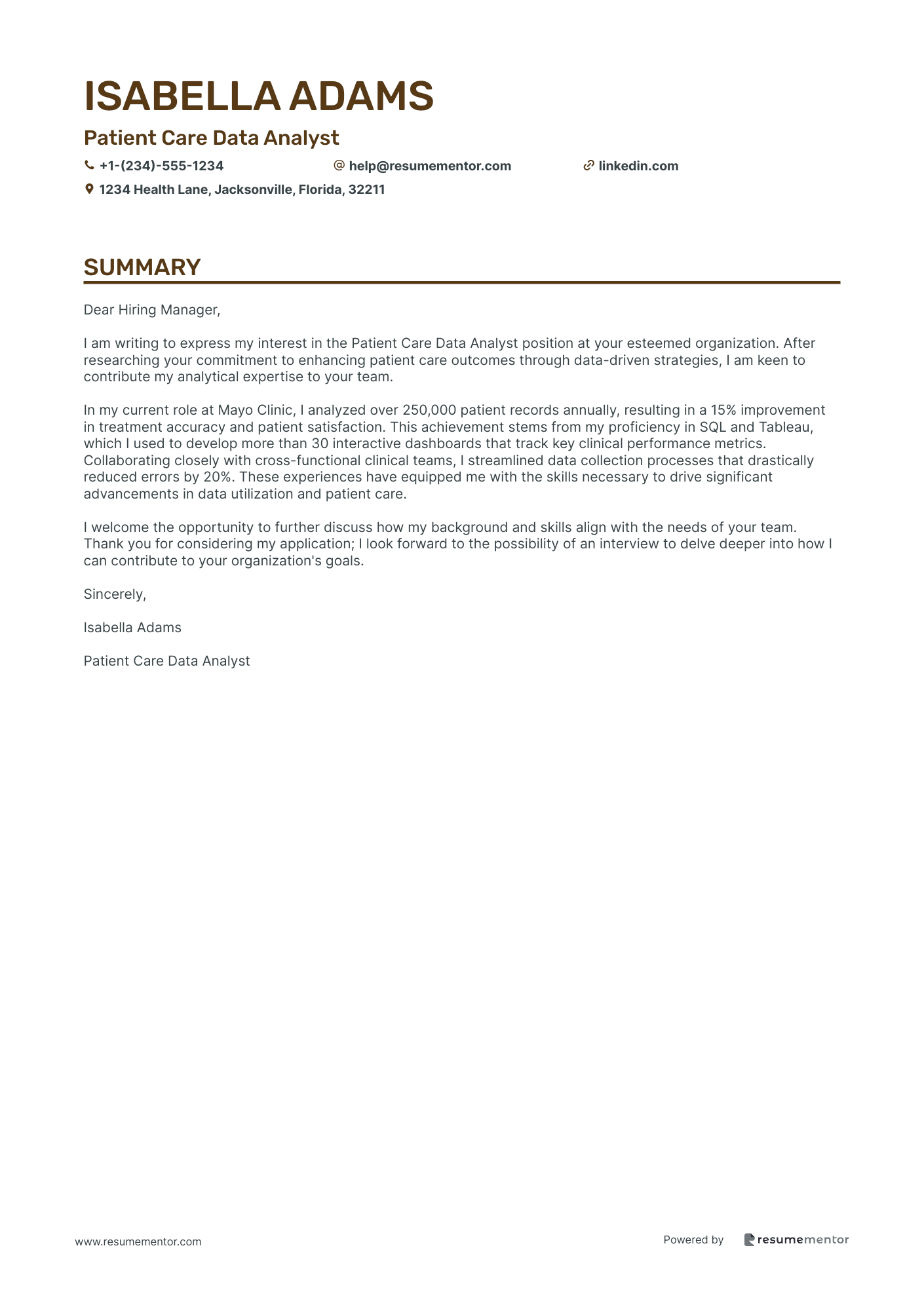 Patient Care Data Analyst