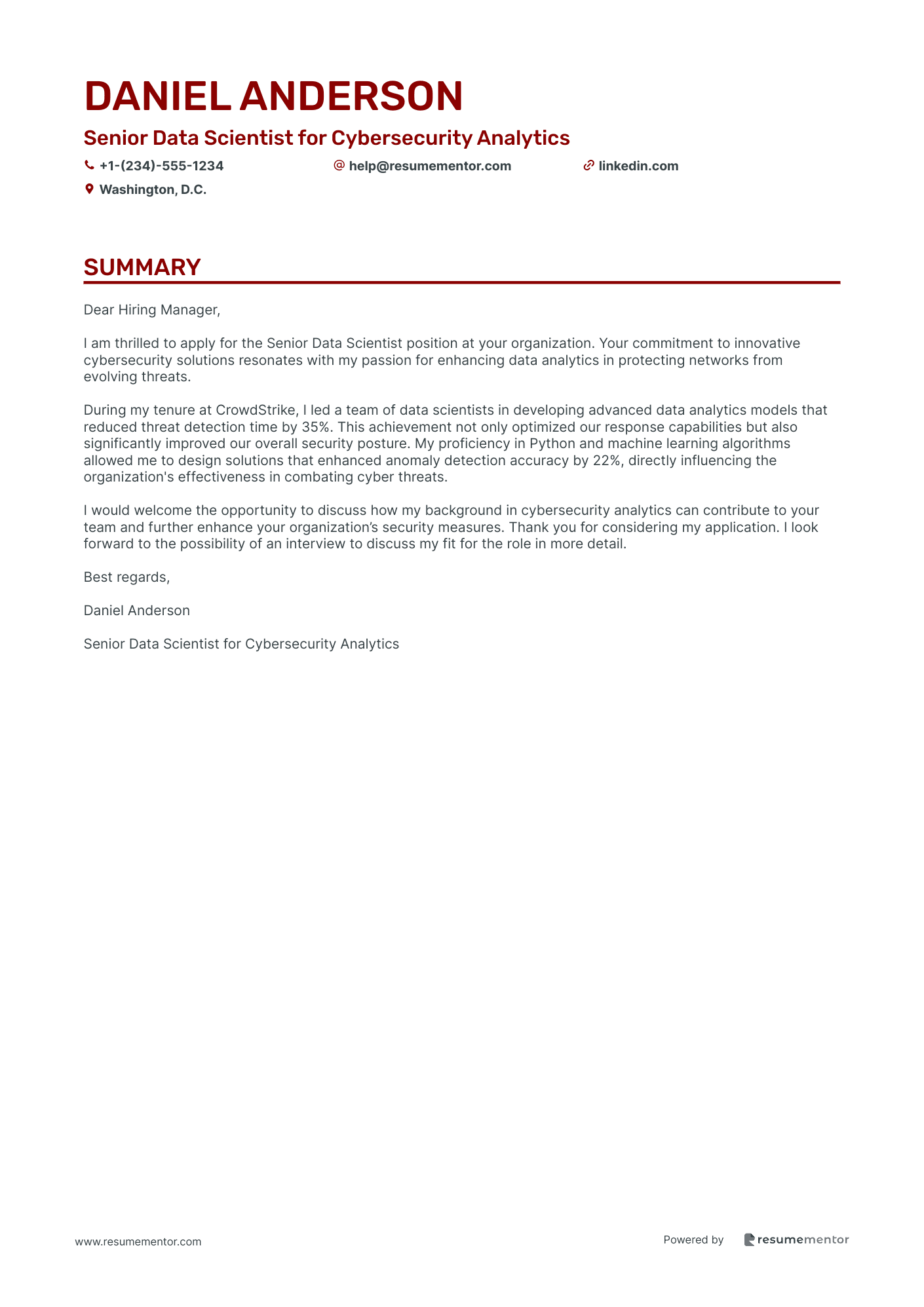 Senior Data Scientist for Cybersecurity Analytics
