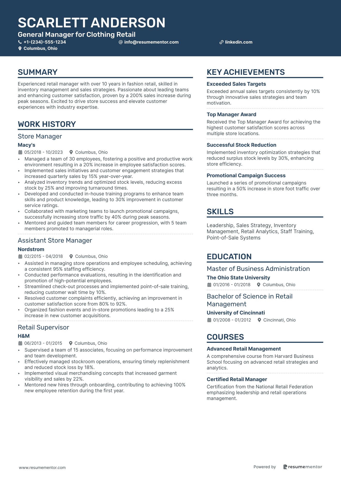 General Manager for Clothing Retail