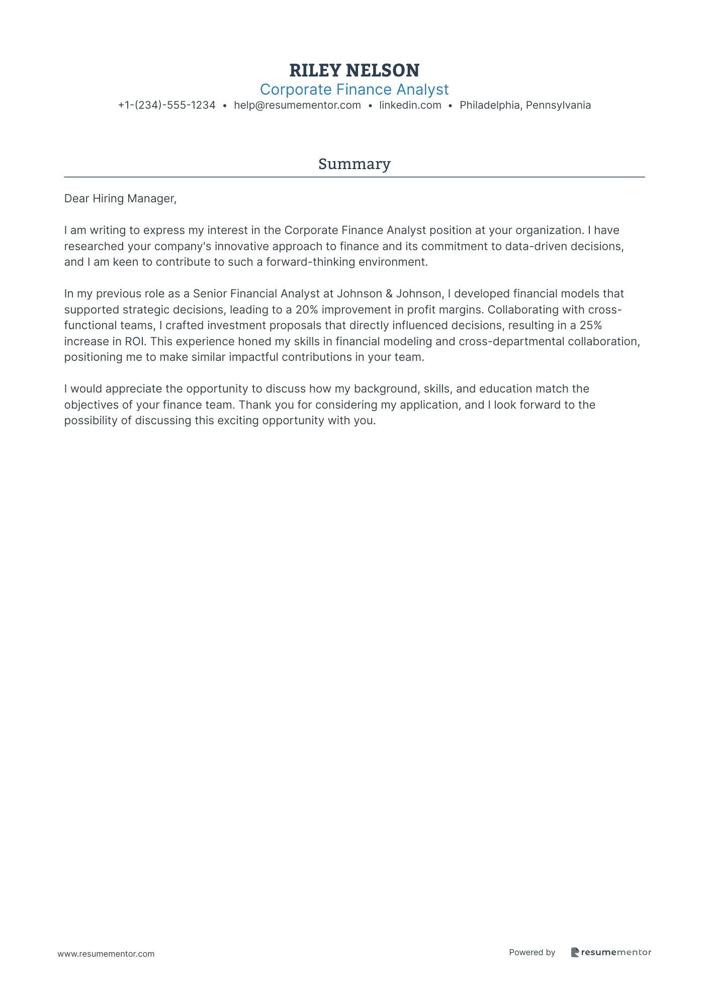 Corporate Finance Analyst
