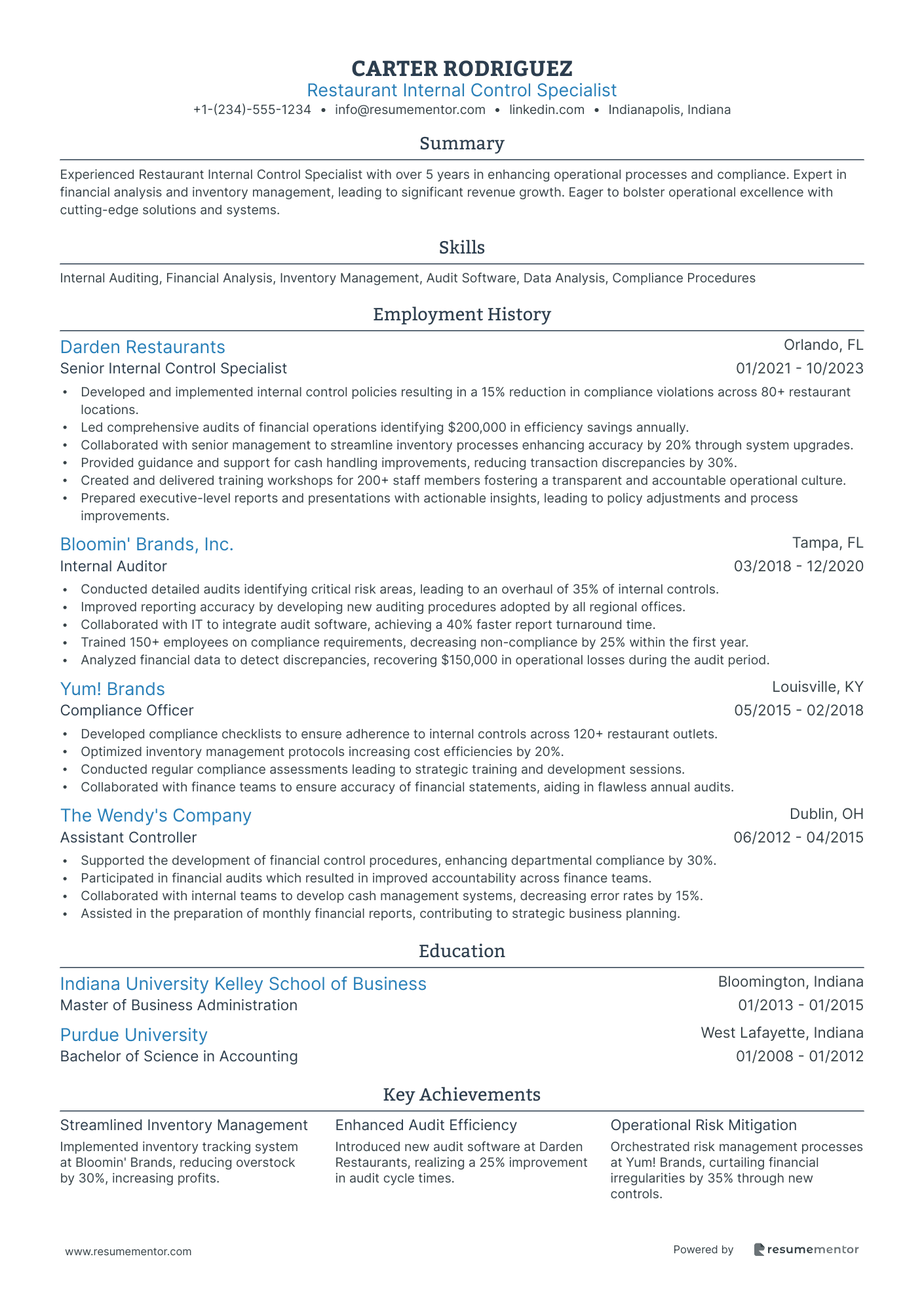 Restaurant Internal Control Specialist