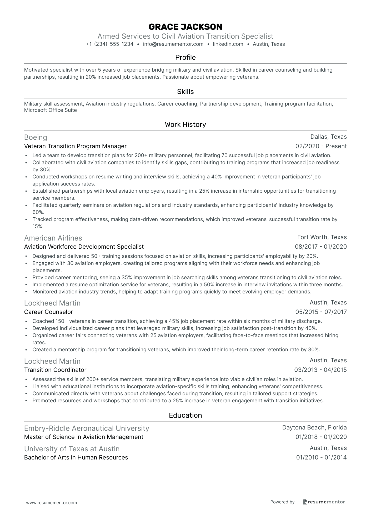 Armed Services to Civil Aviation Transition Specialist