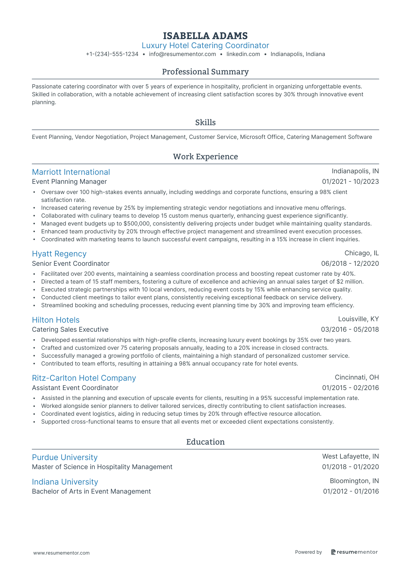 Luxury Hotel Catering Coordinator