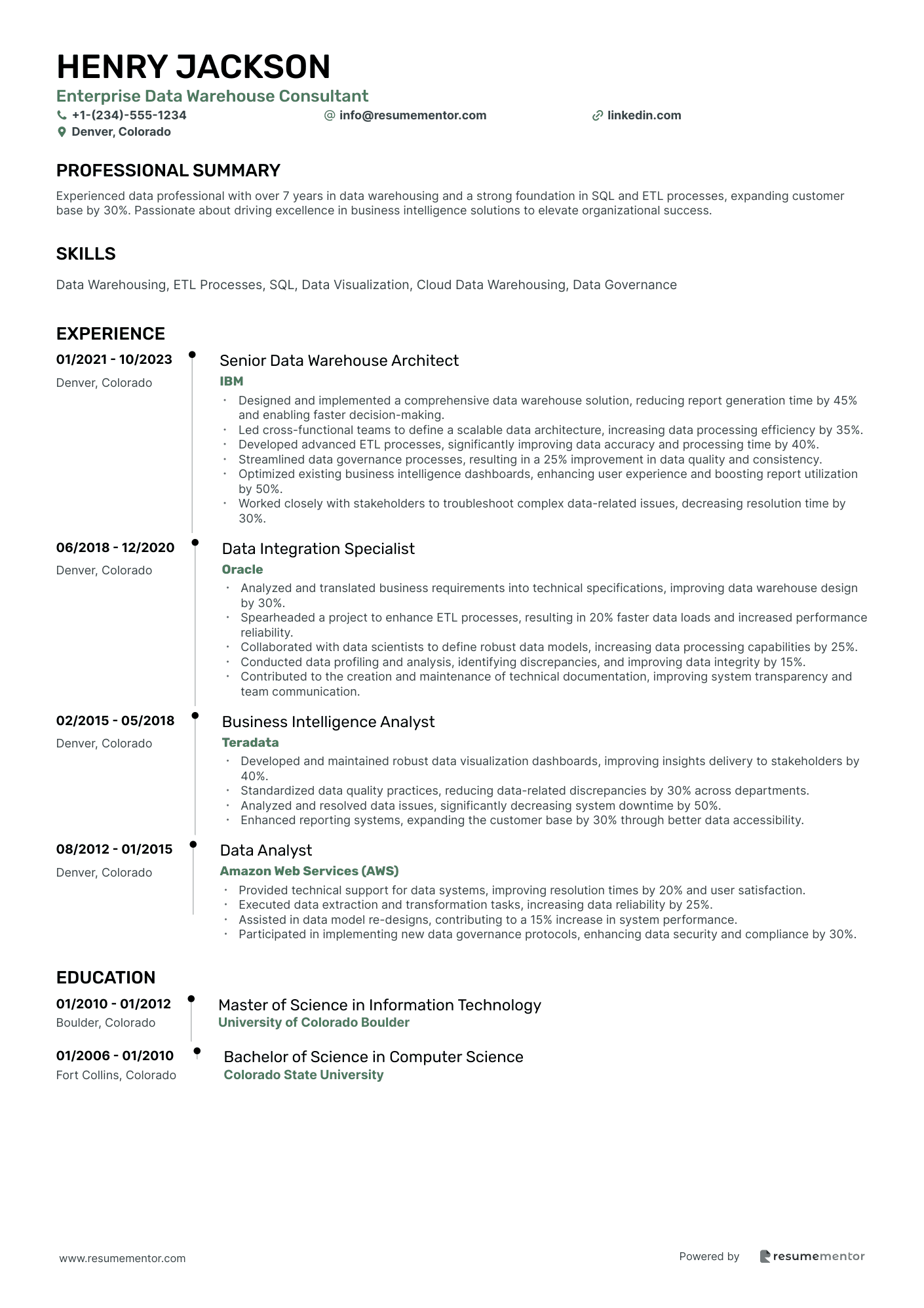Enterprise Data Warehouse Consultant