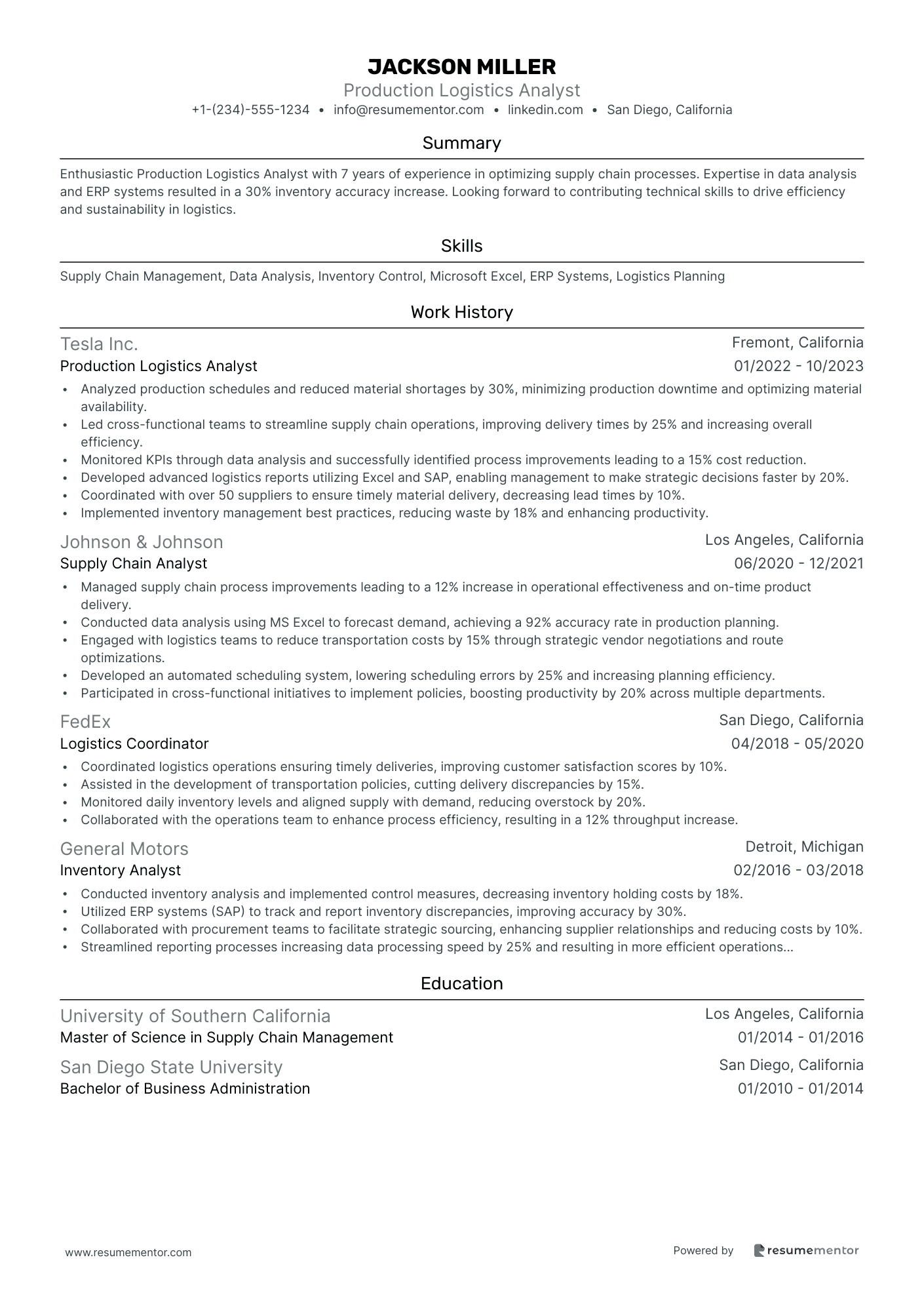 Production Logistics Analyst