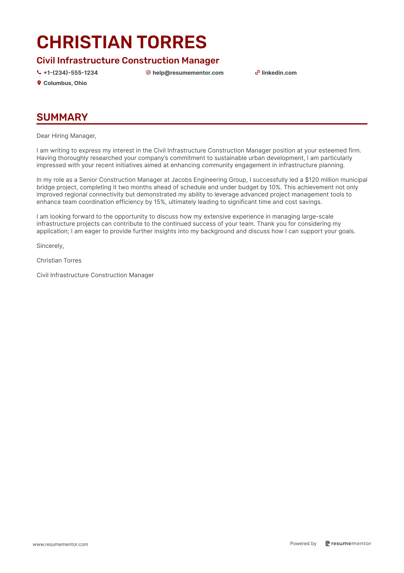 Civil Infrastructure Construction Manager
