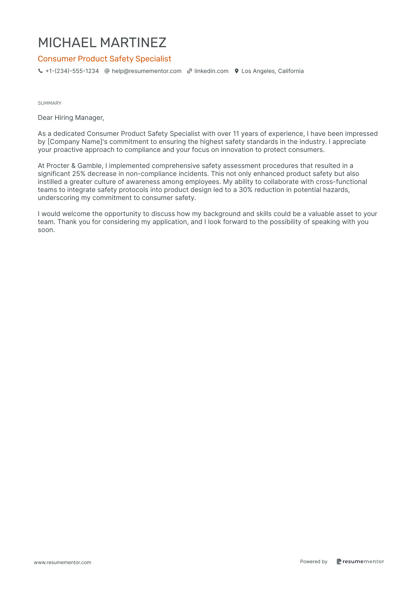 Consumer Product Safety Specialist