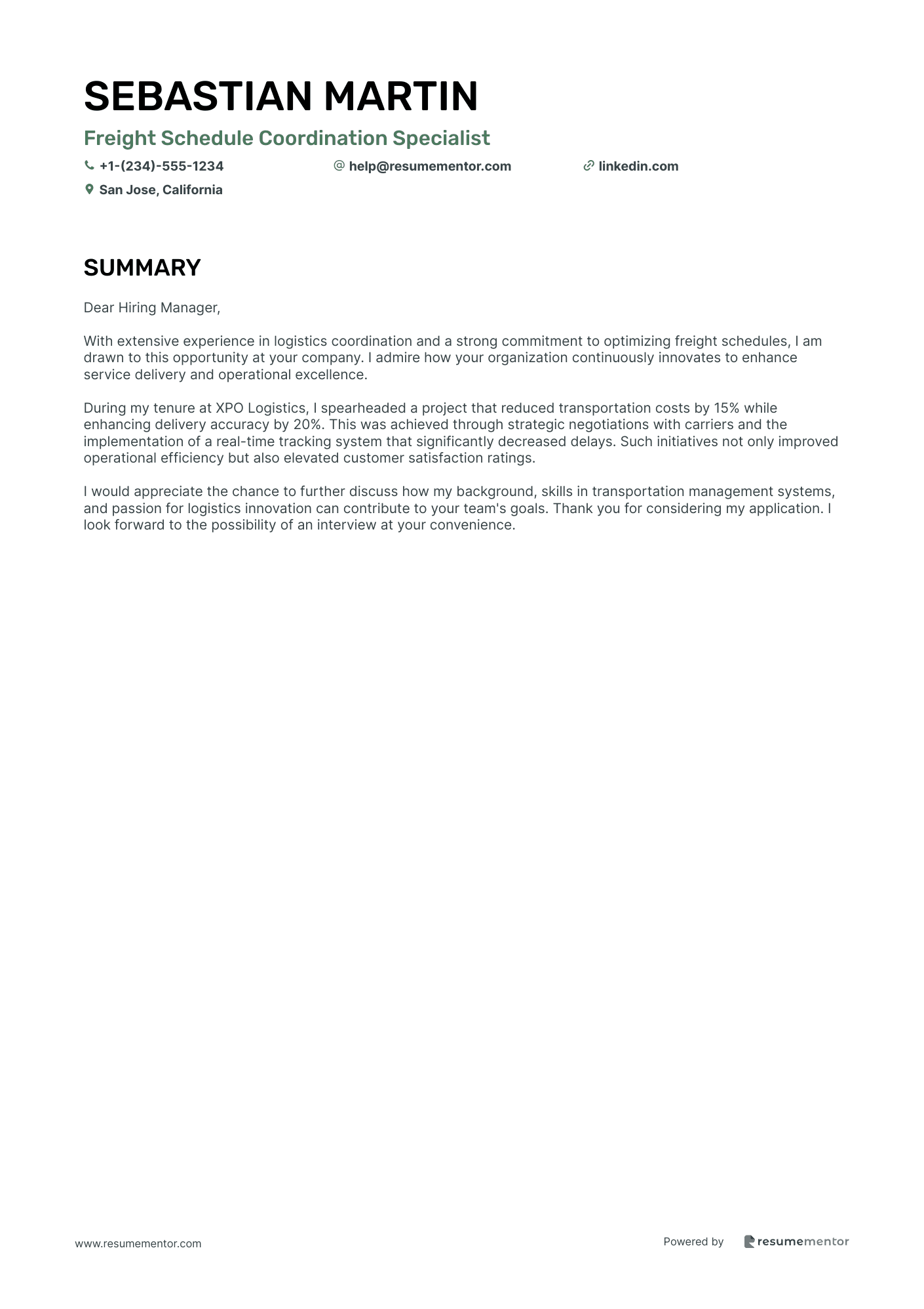 Freight Schedule Coordination Specialist