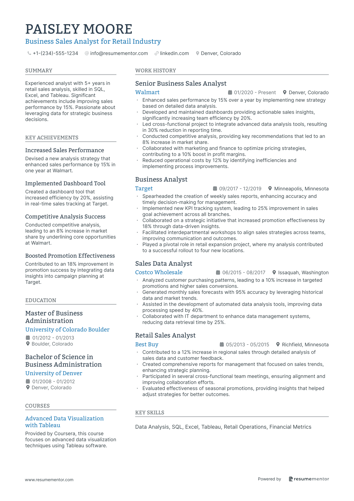 Business Sales Analyst for Retail Industry