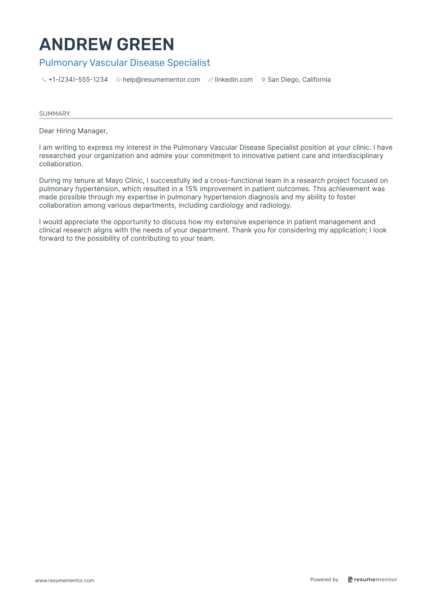 Pulmonary Vascular Disease Specialist