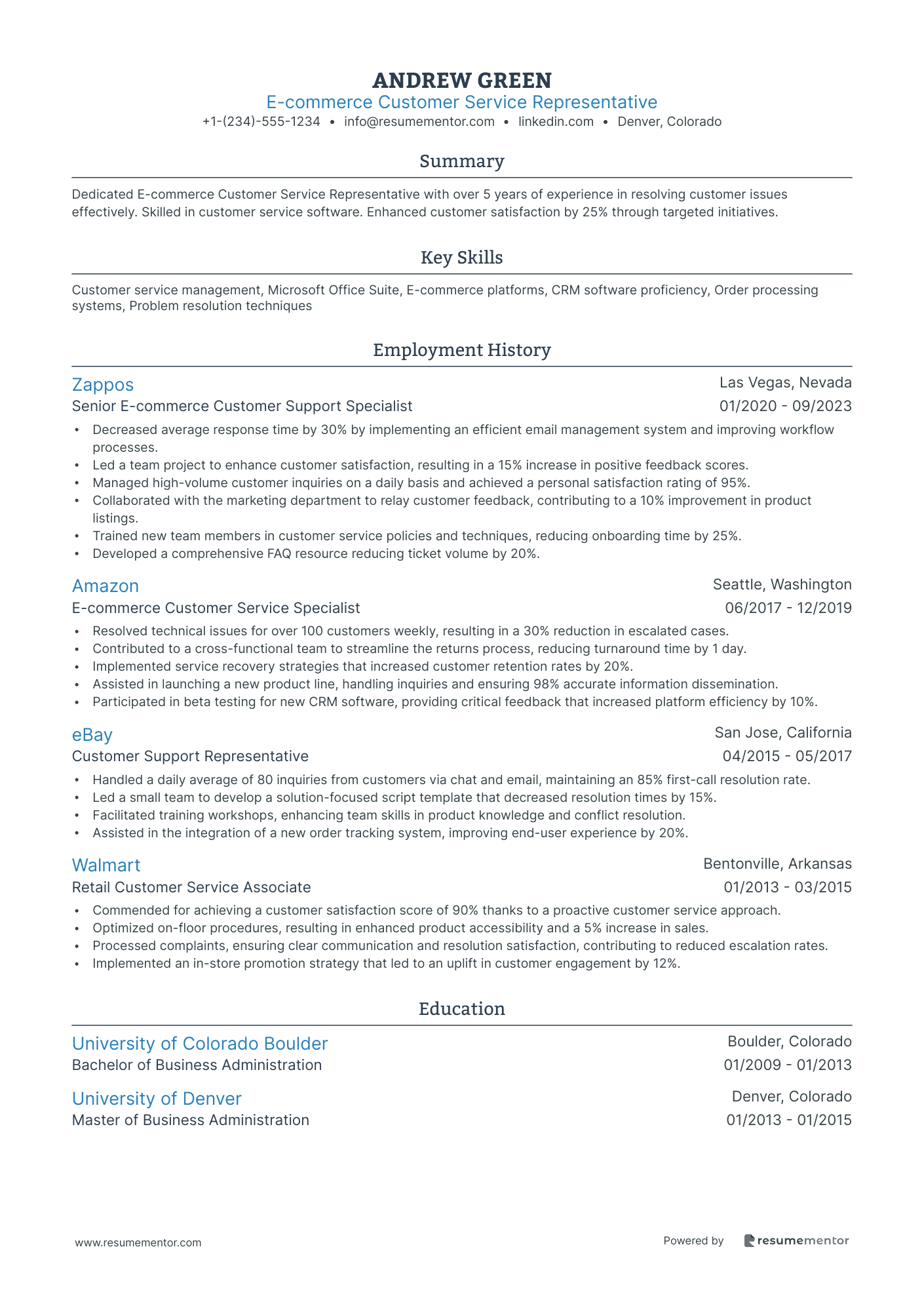E commerce Customer Service Representative