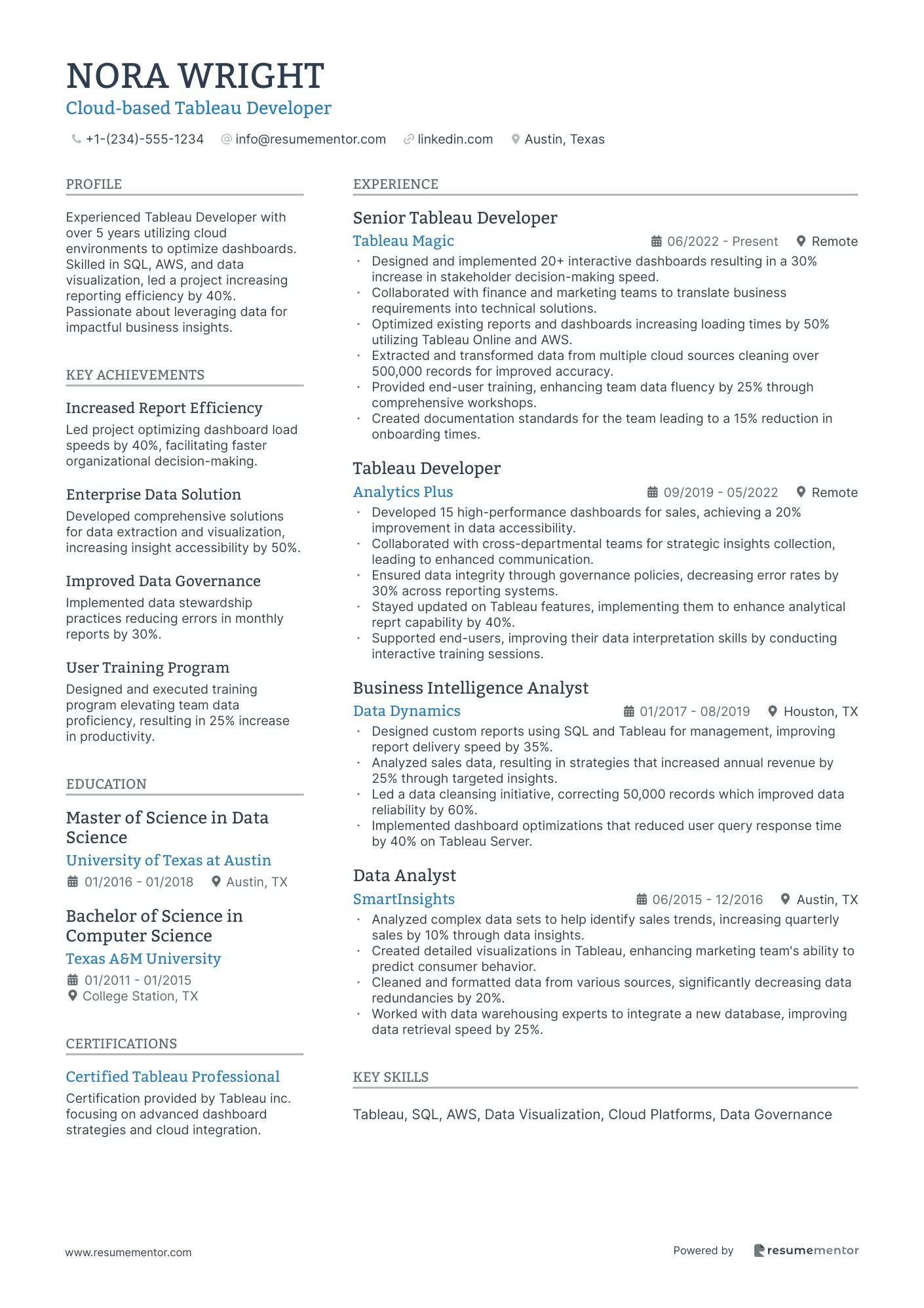 Cloud based Tableau Developer