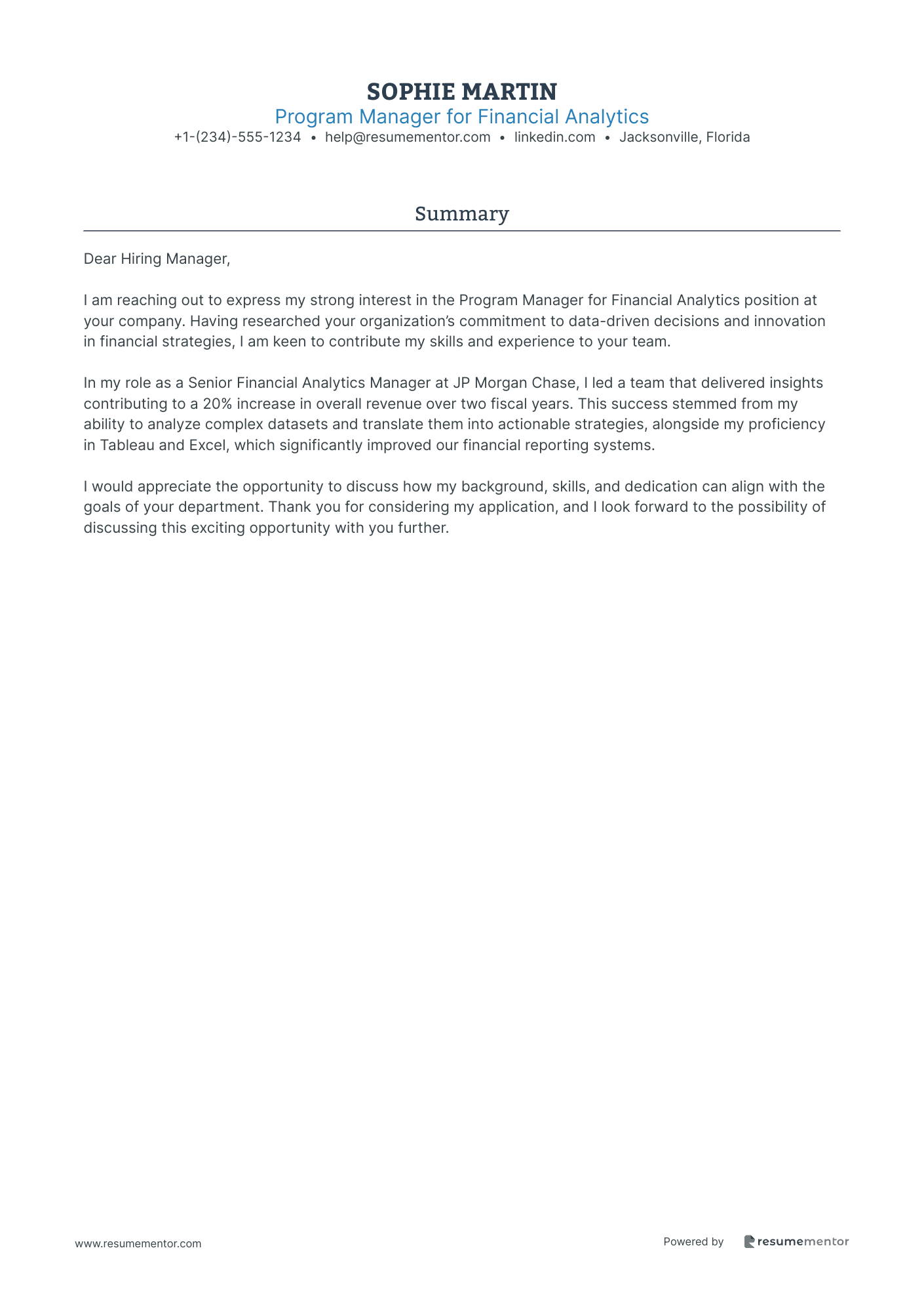 Program Manager for Financial Analytics