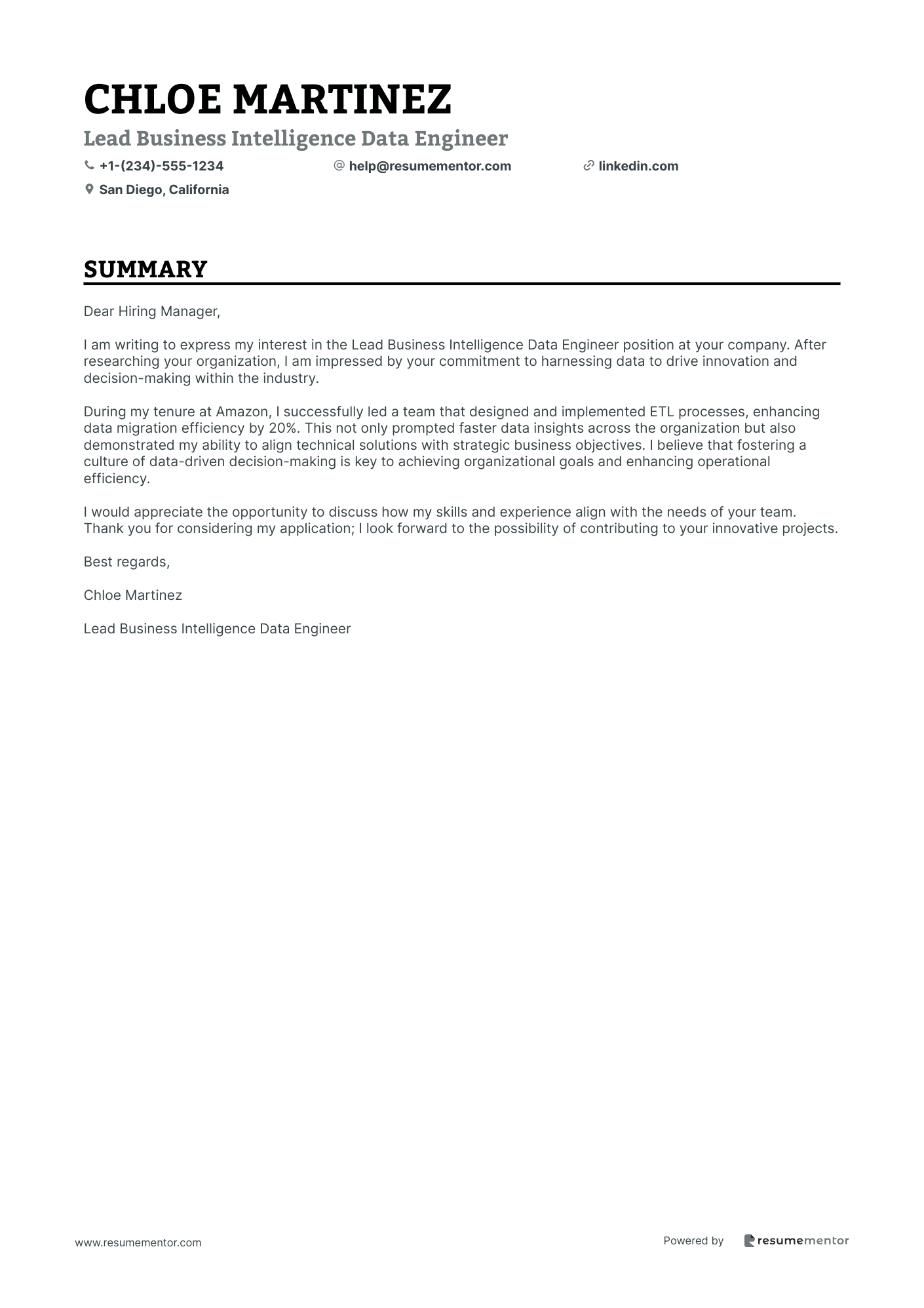 Lead Business Intelligence Data Engineer