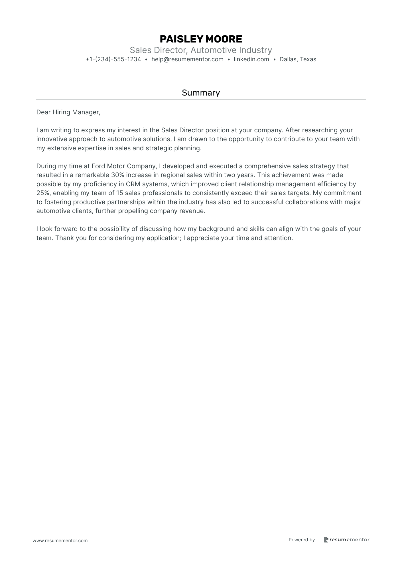 Sales Director, Automotive Industry