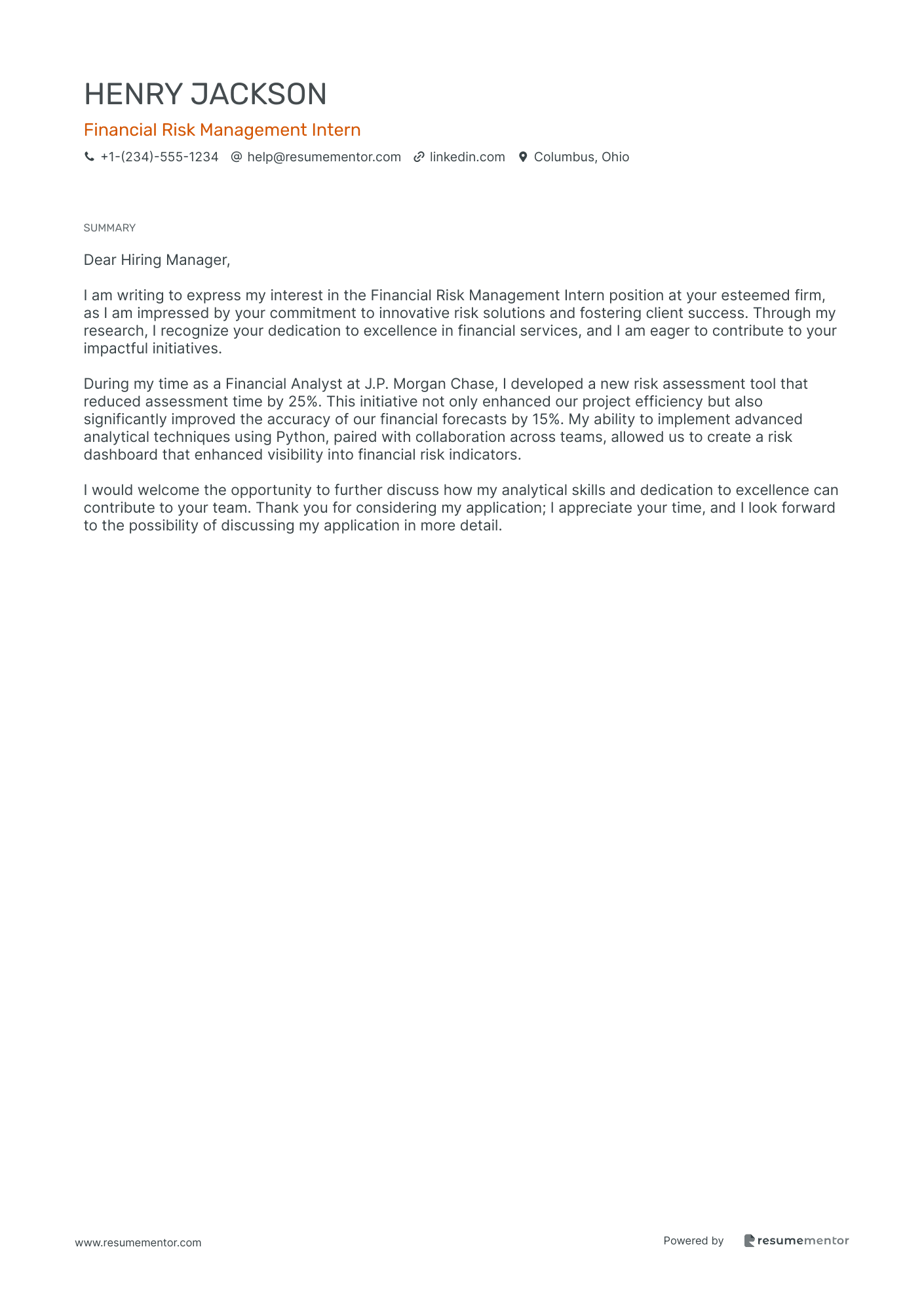 Financial Risk Management Intern