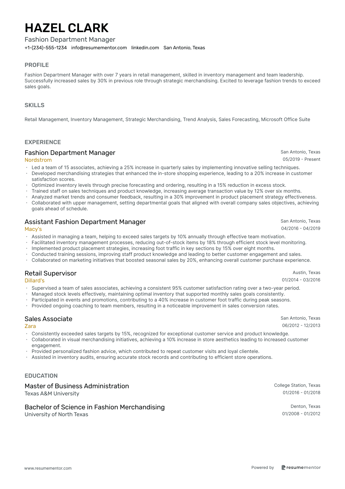 Fashion Department Manager