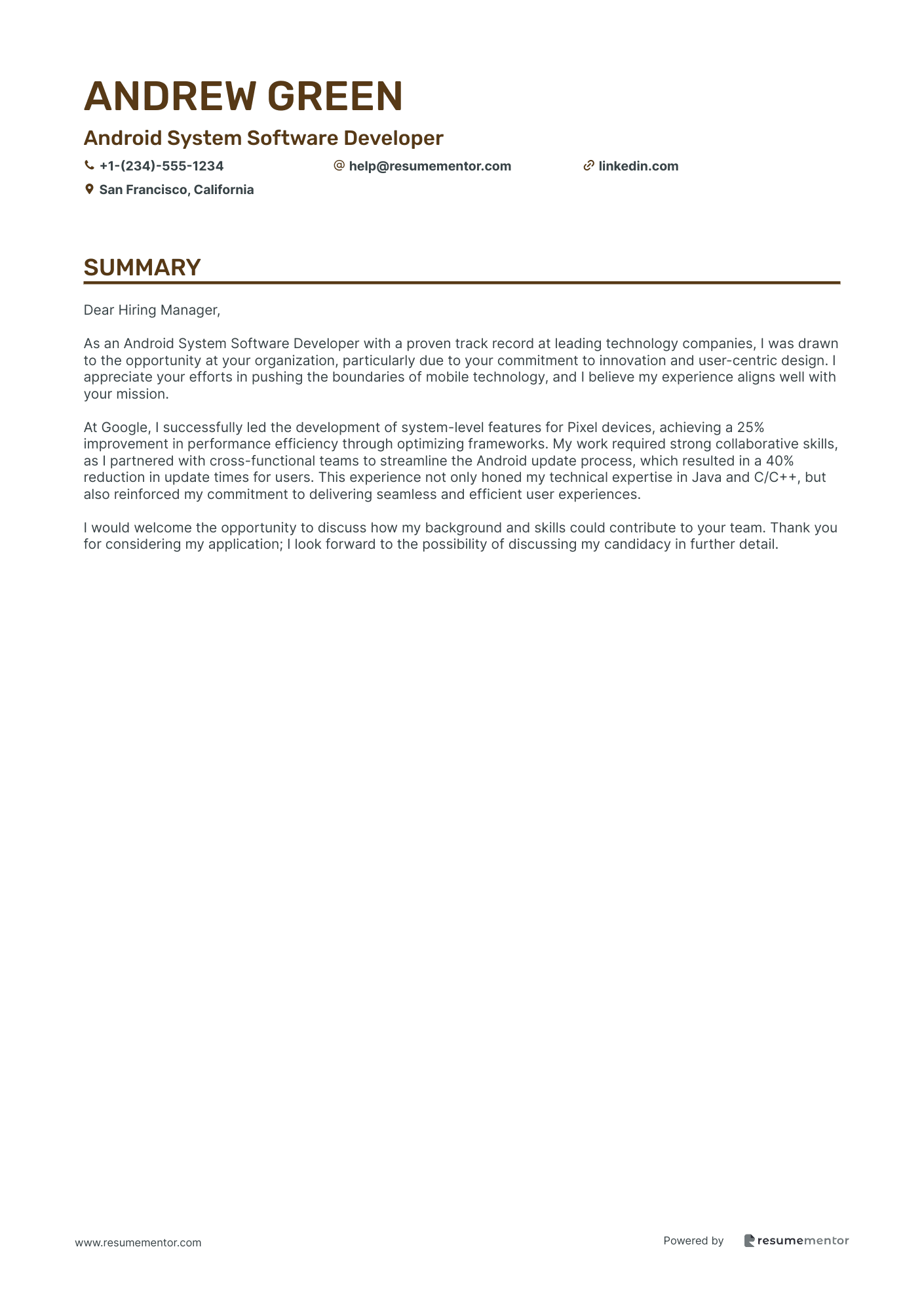 Android System Software Developer