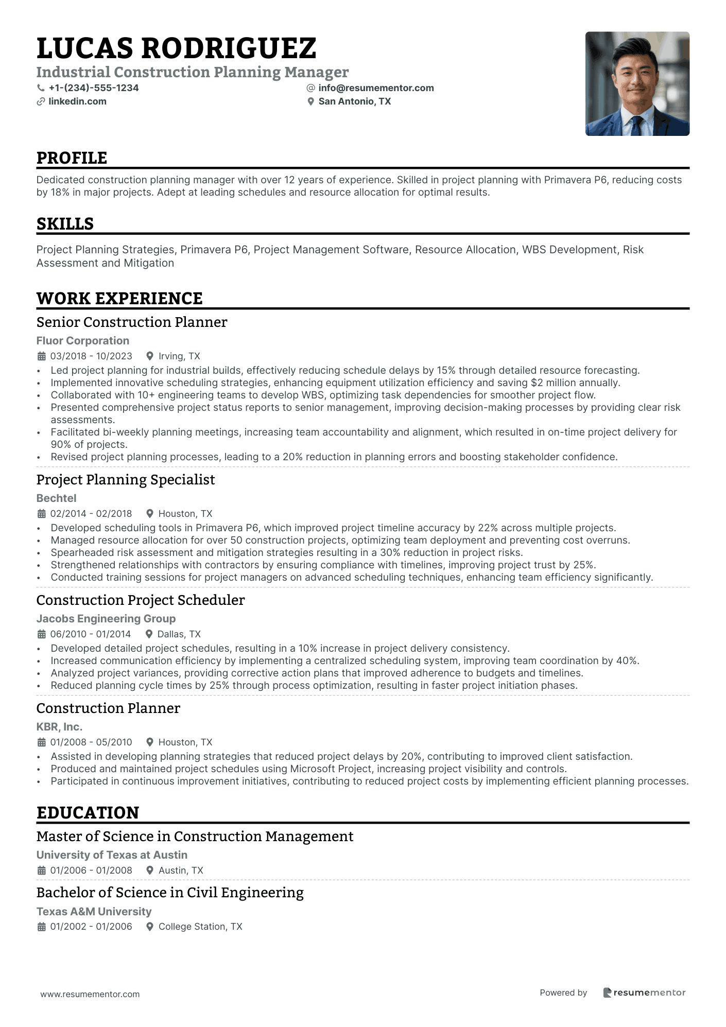 Industrial Construction Planning Manager