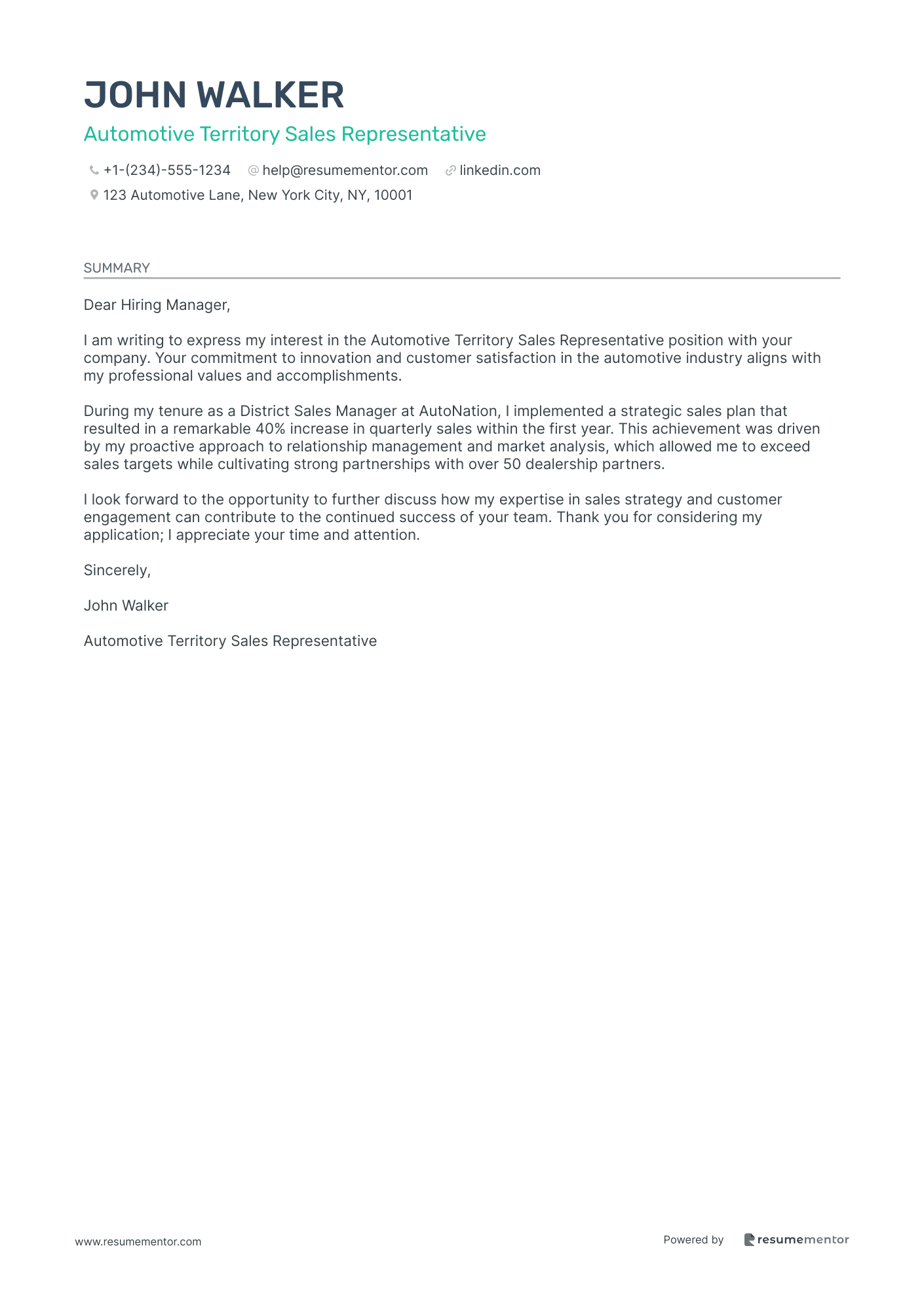 Automotive Territory Sales Representative
