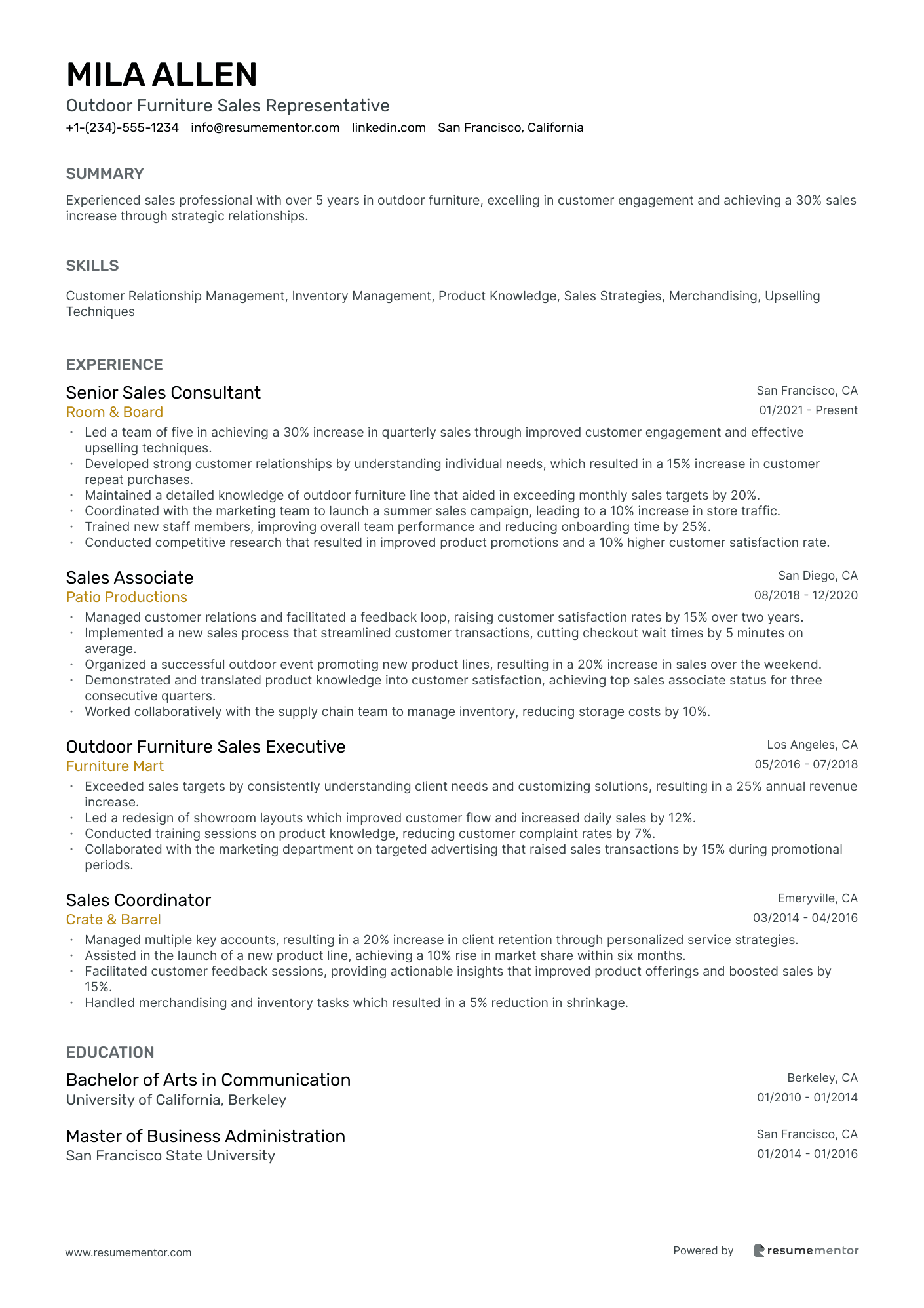 Outdoor Furniture Sales Representative