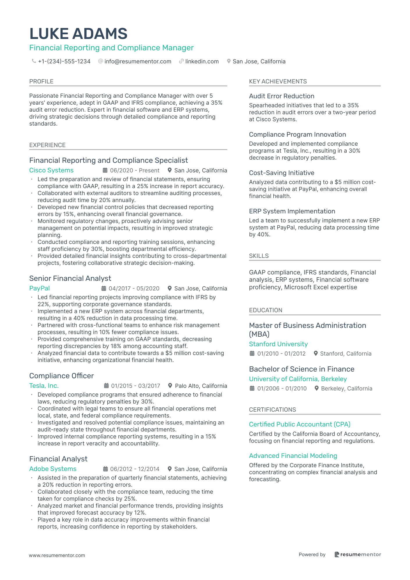 Financial Reporting and Compliance Manager