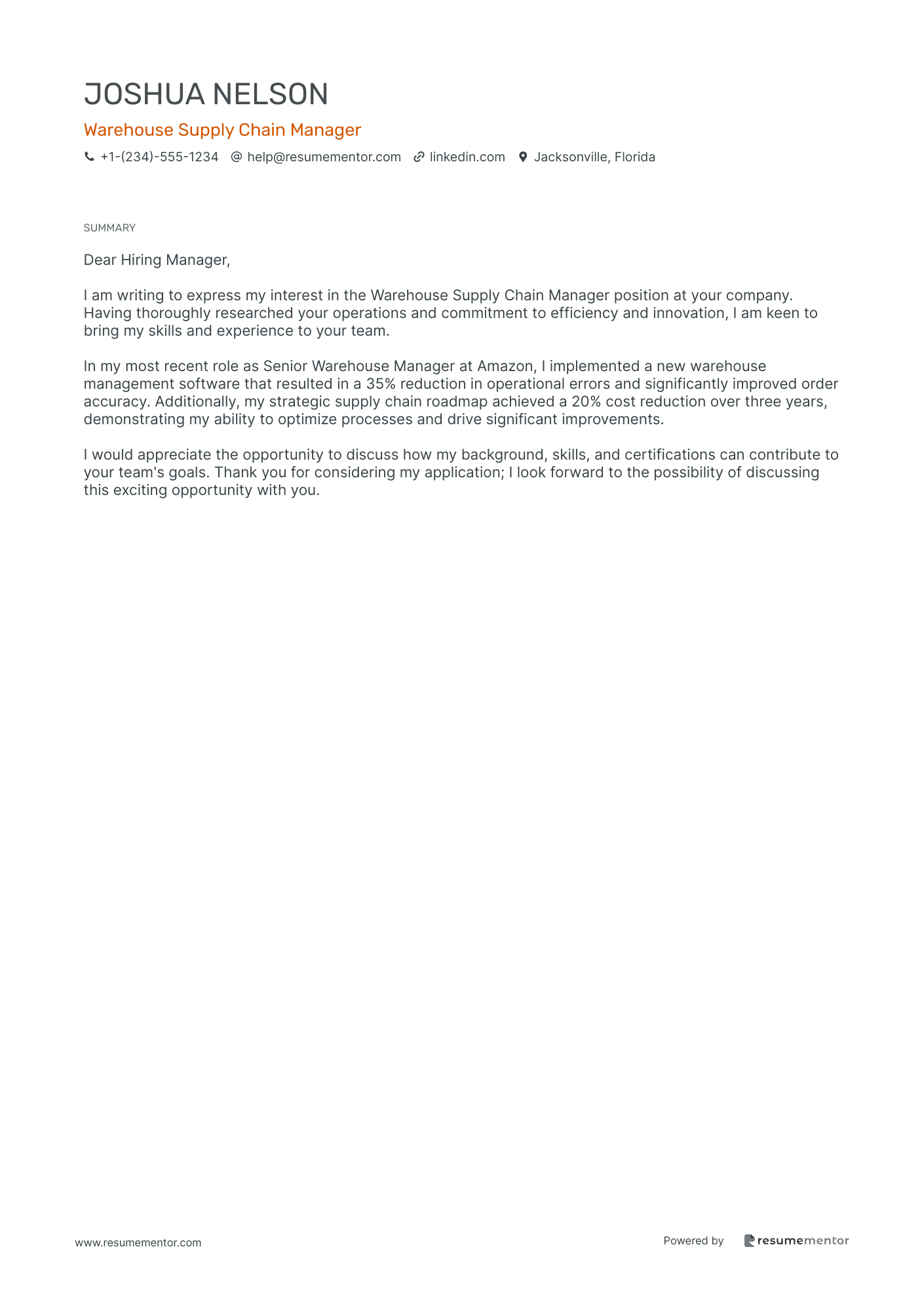 Warehouse Supply Chain Manager