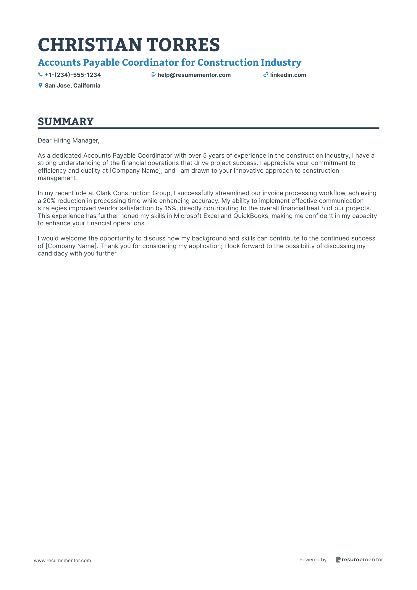 Accounts Payable Coordinator for Construction Industry