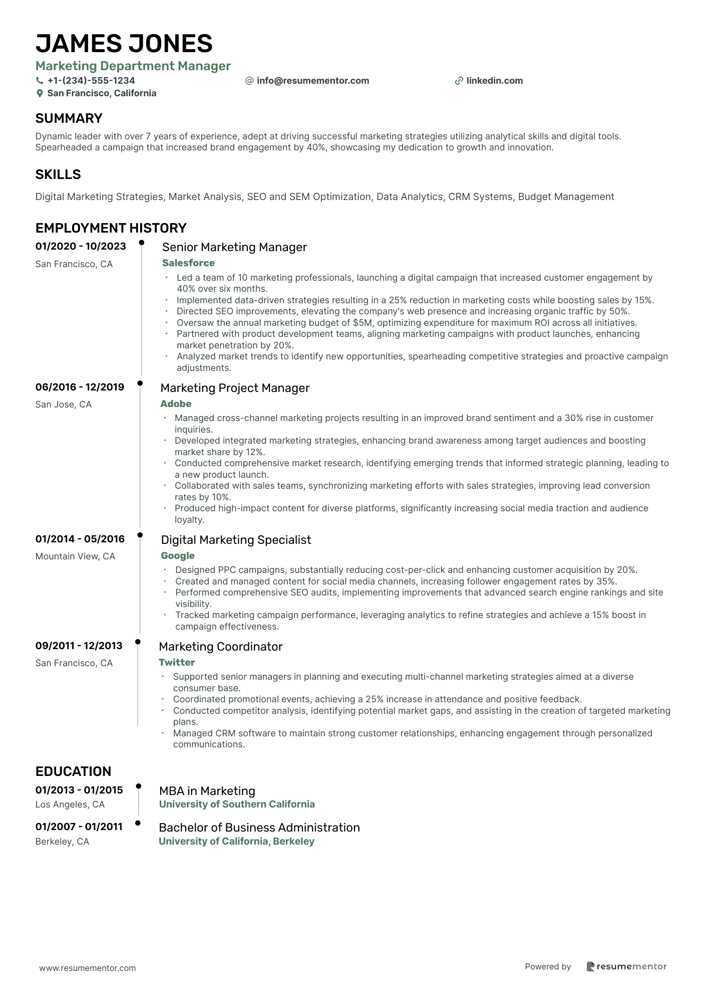 Marketing Department Manager