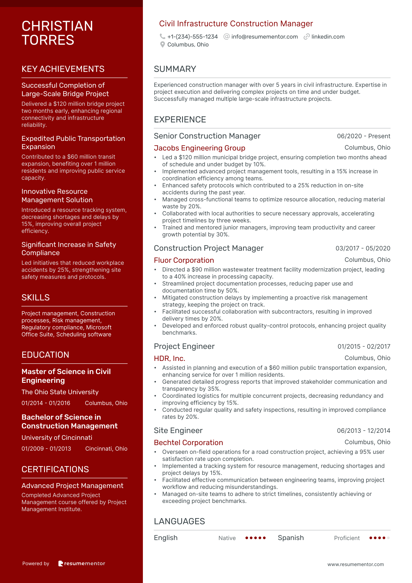 Civil Infrastructure Construction Manager
