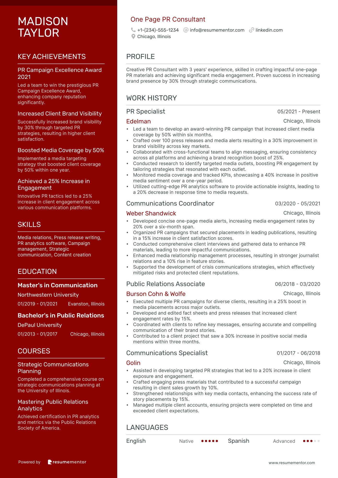 One Page PR Consultant