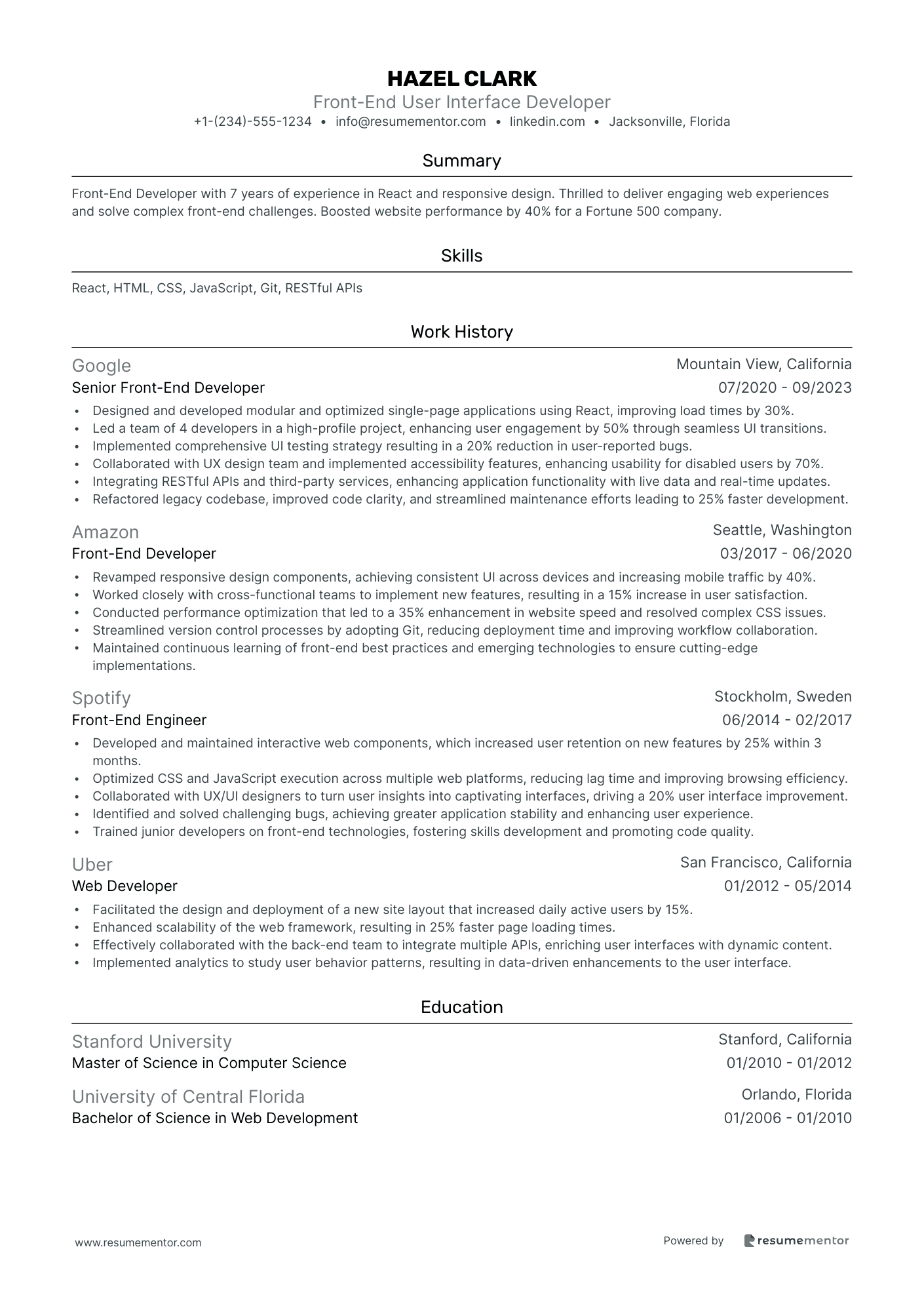 Front End User Interface Developer