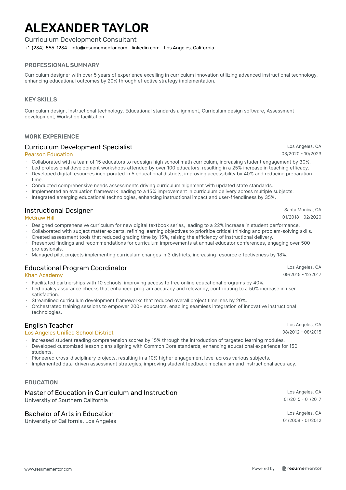 Curriculum Development Consultant