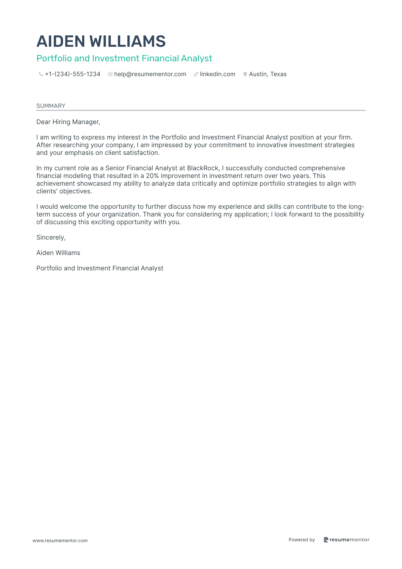 Portfolio and Investment Financial Analyst