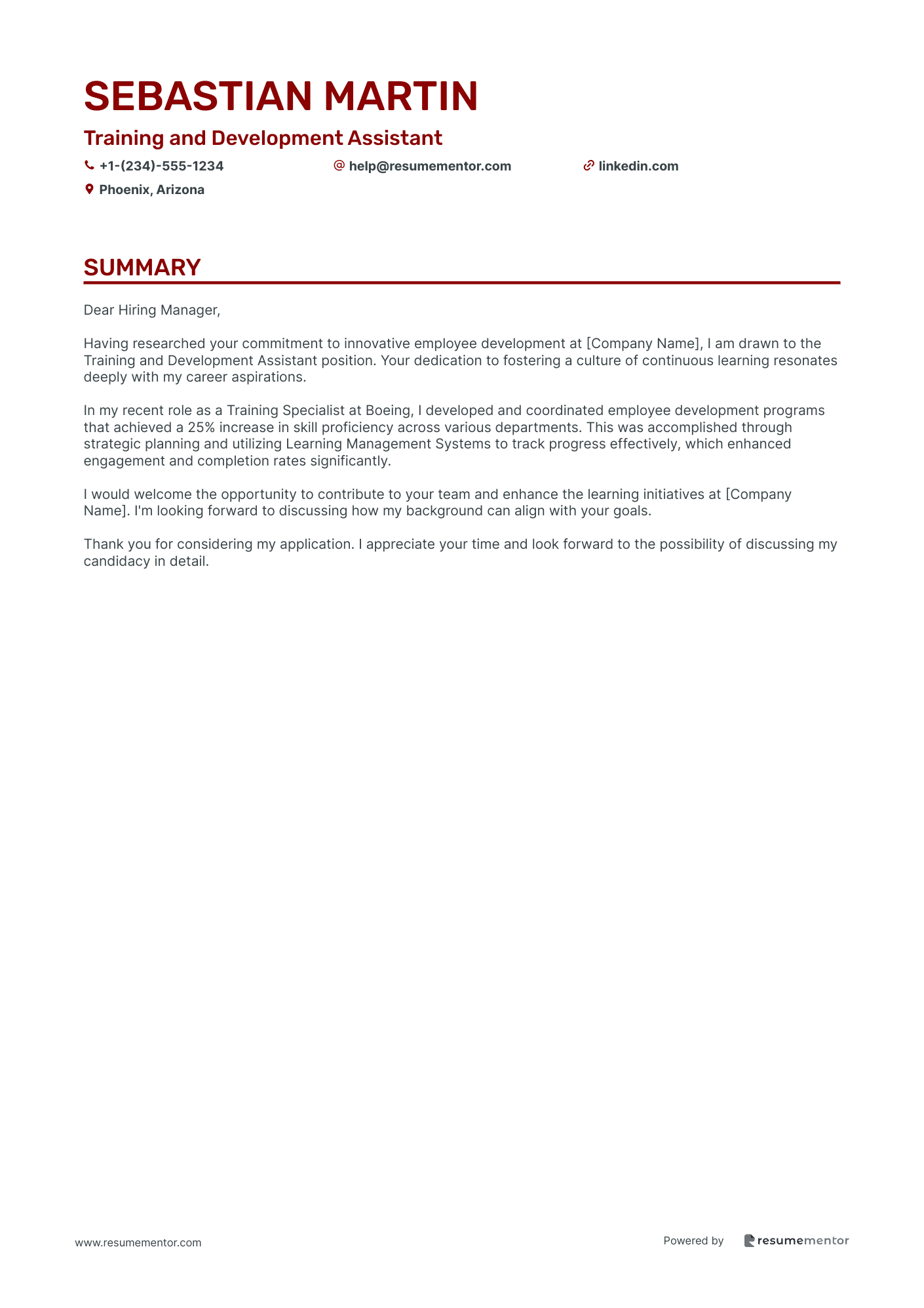 Training and Development Assistant