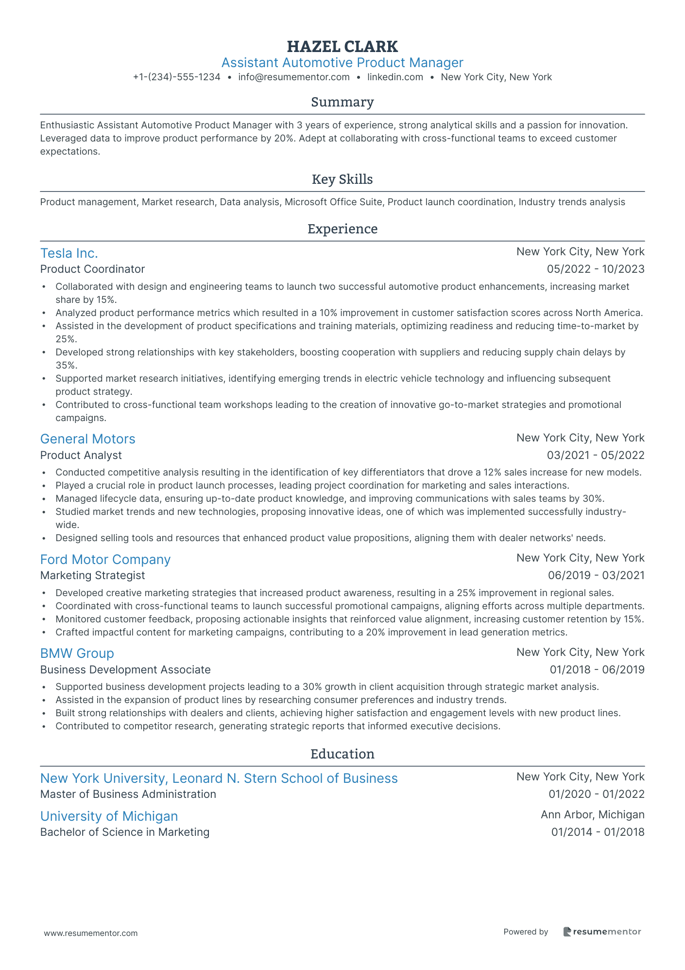 Assistant Automotive Product Manager