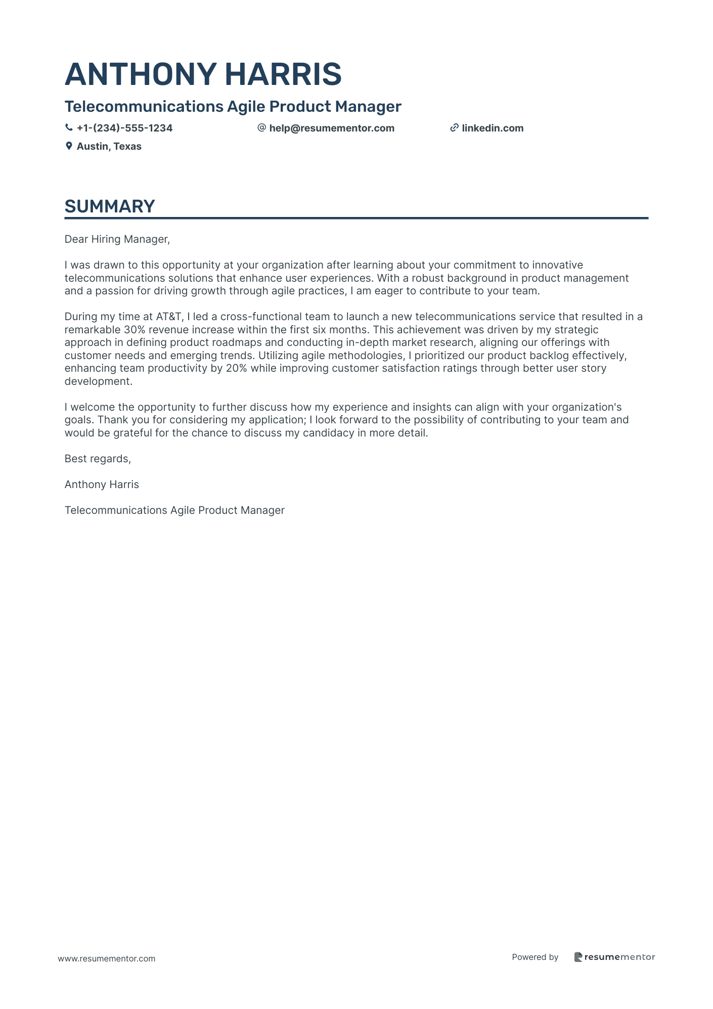 Telecommunications Agile Product Manager