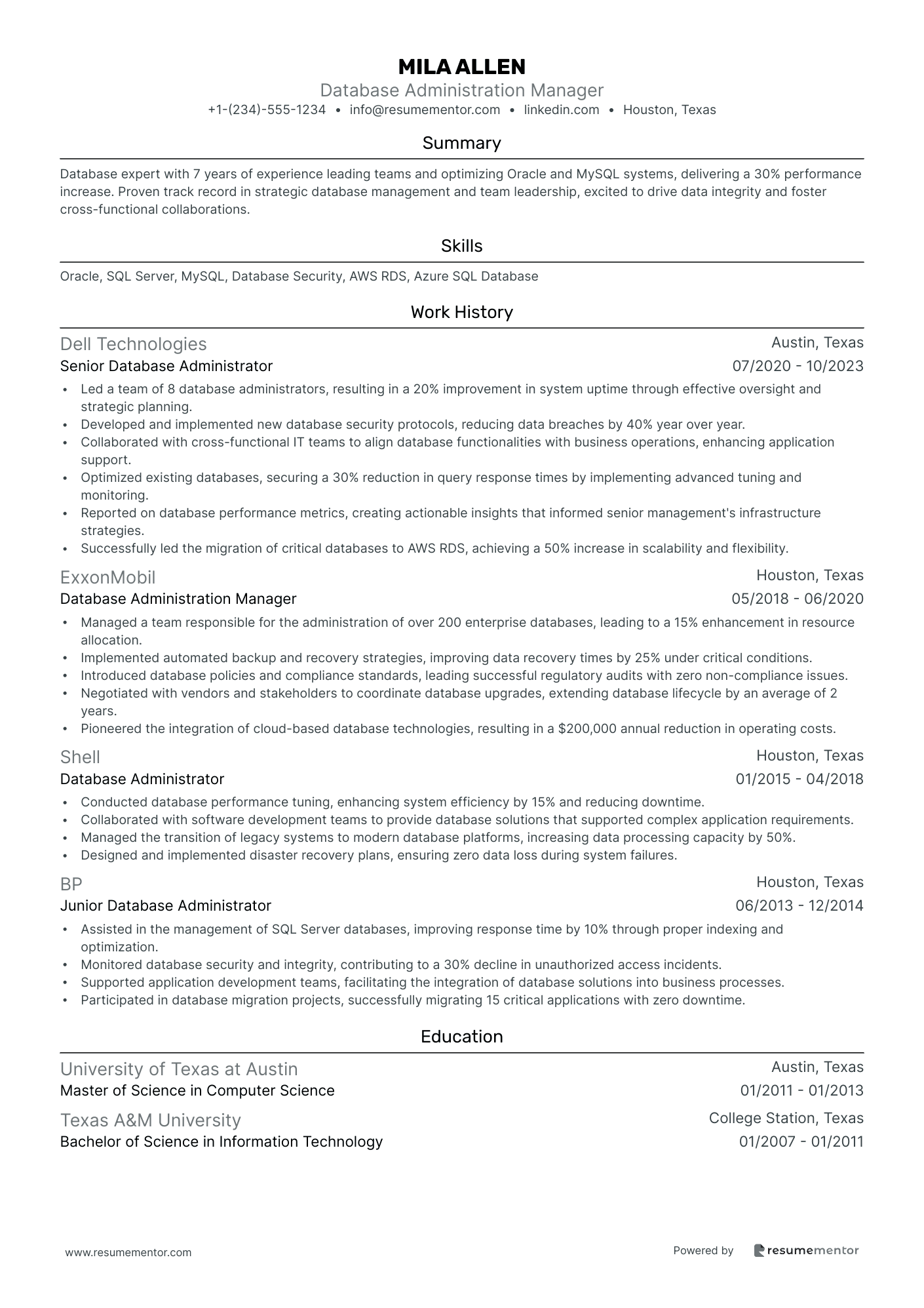 Database Administration Manager