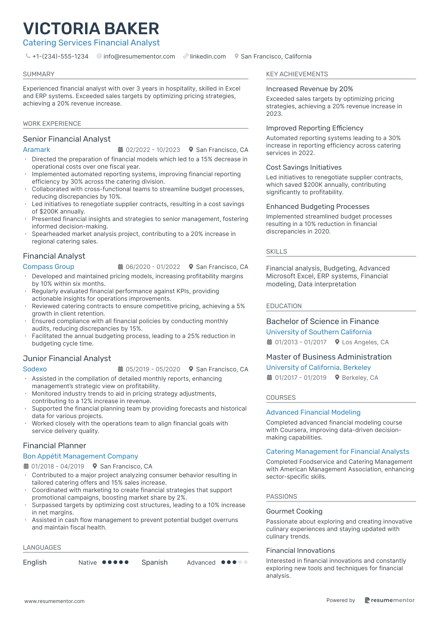 Catering Services Financial Analyst