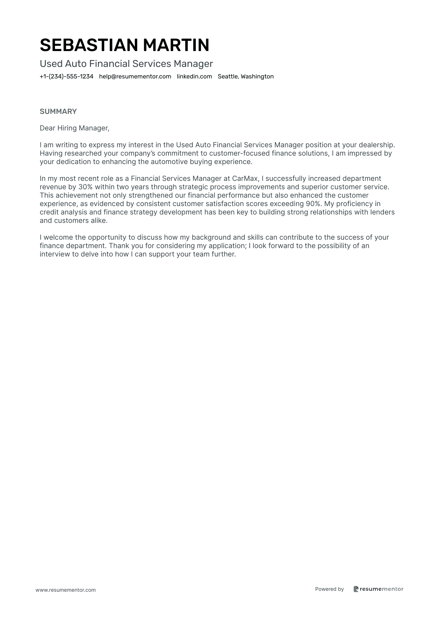 Used Auto Financial Services Manager