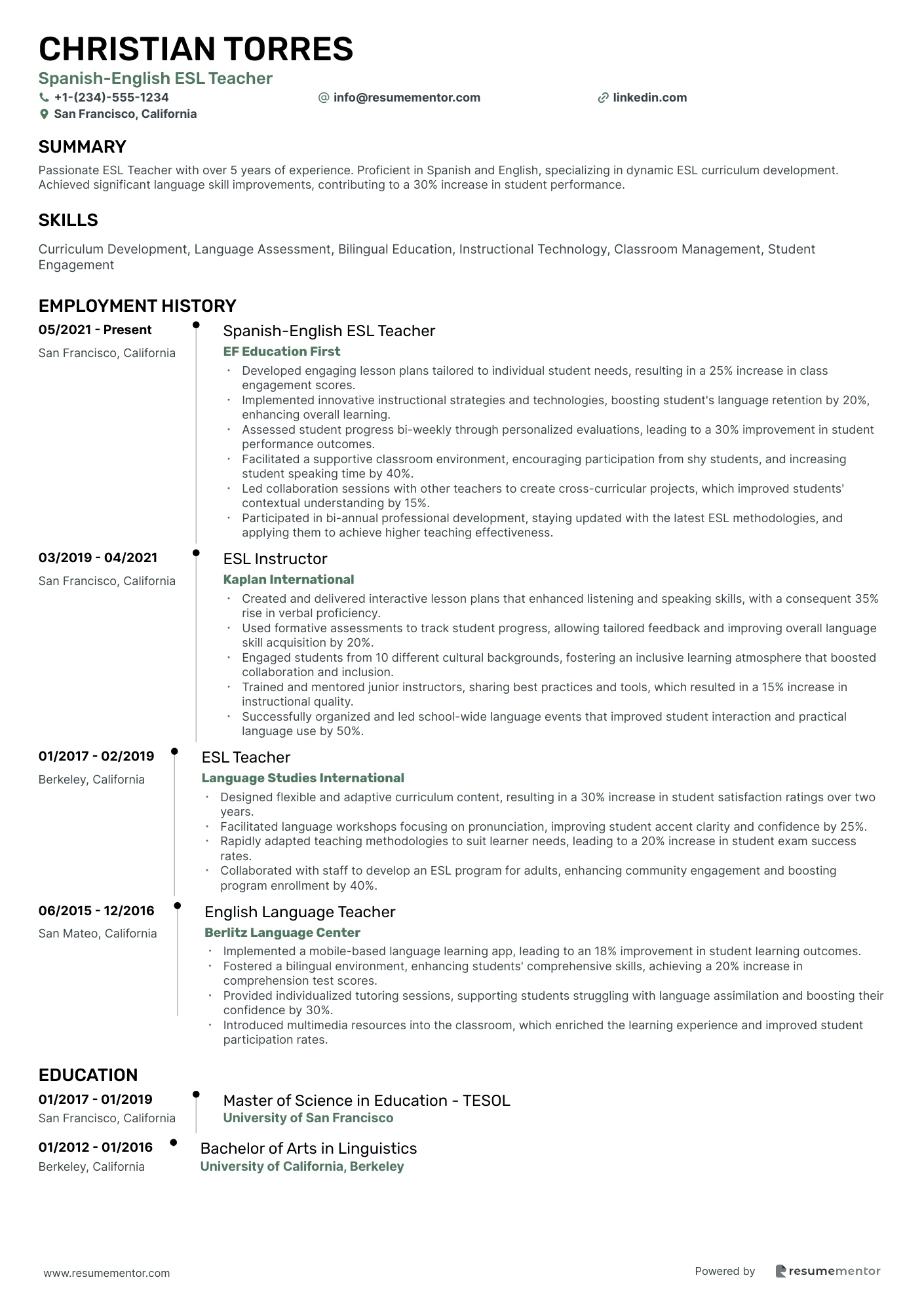 Spanish English ESL Teacher