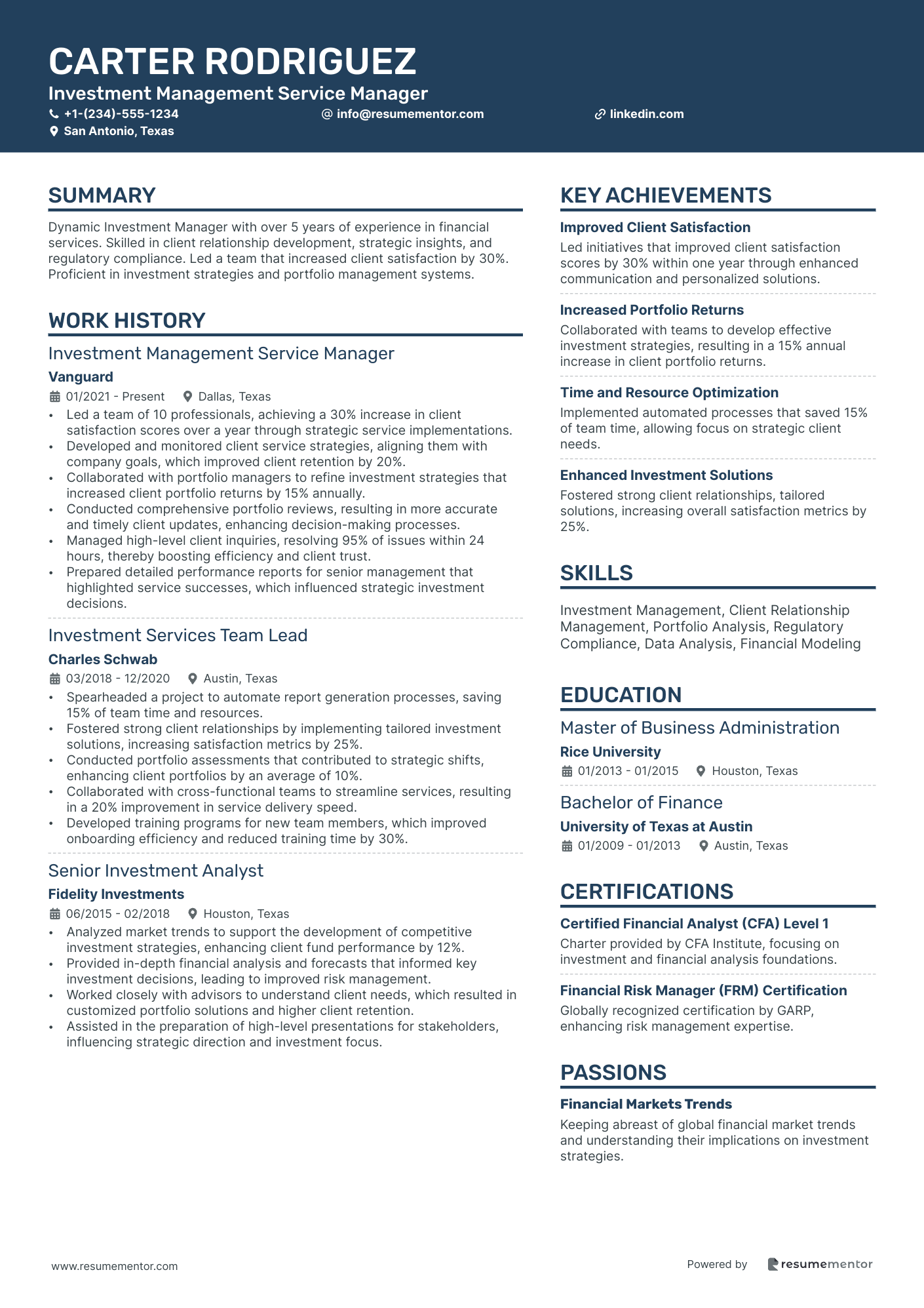 Investment Management Service Manager