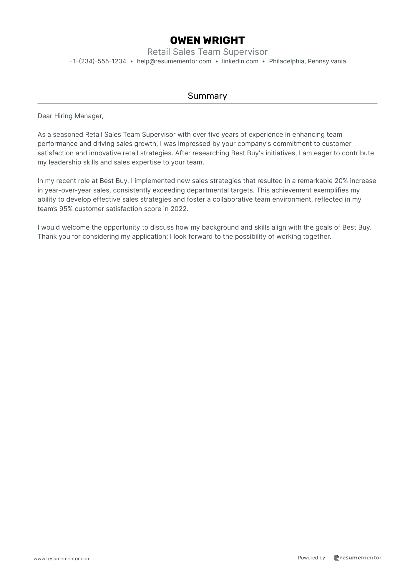 Retail Sales Team Supervisor