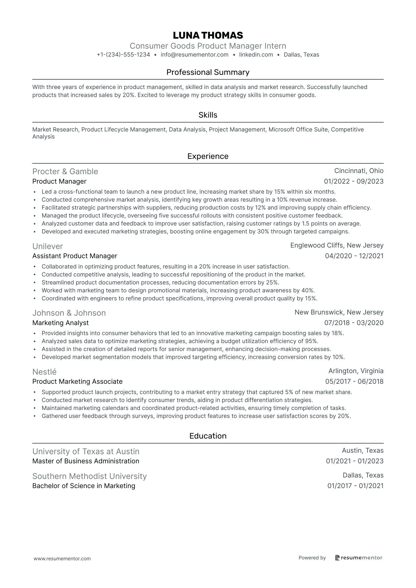 Consumer Goods Product Manager Intern