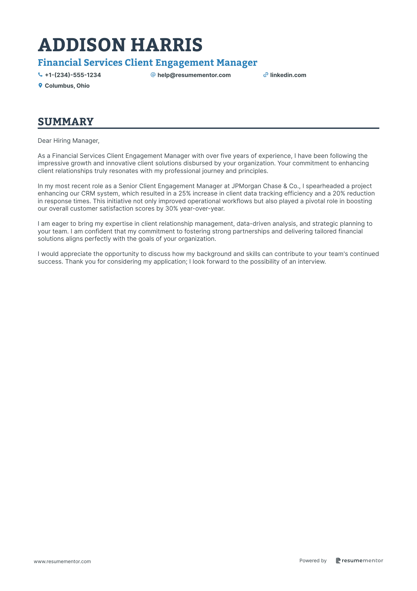 Financial Services Client Engagement Manager